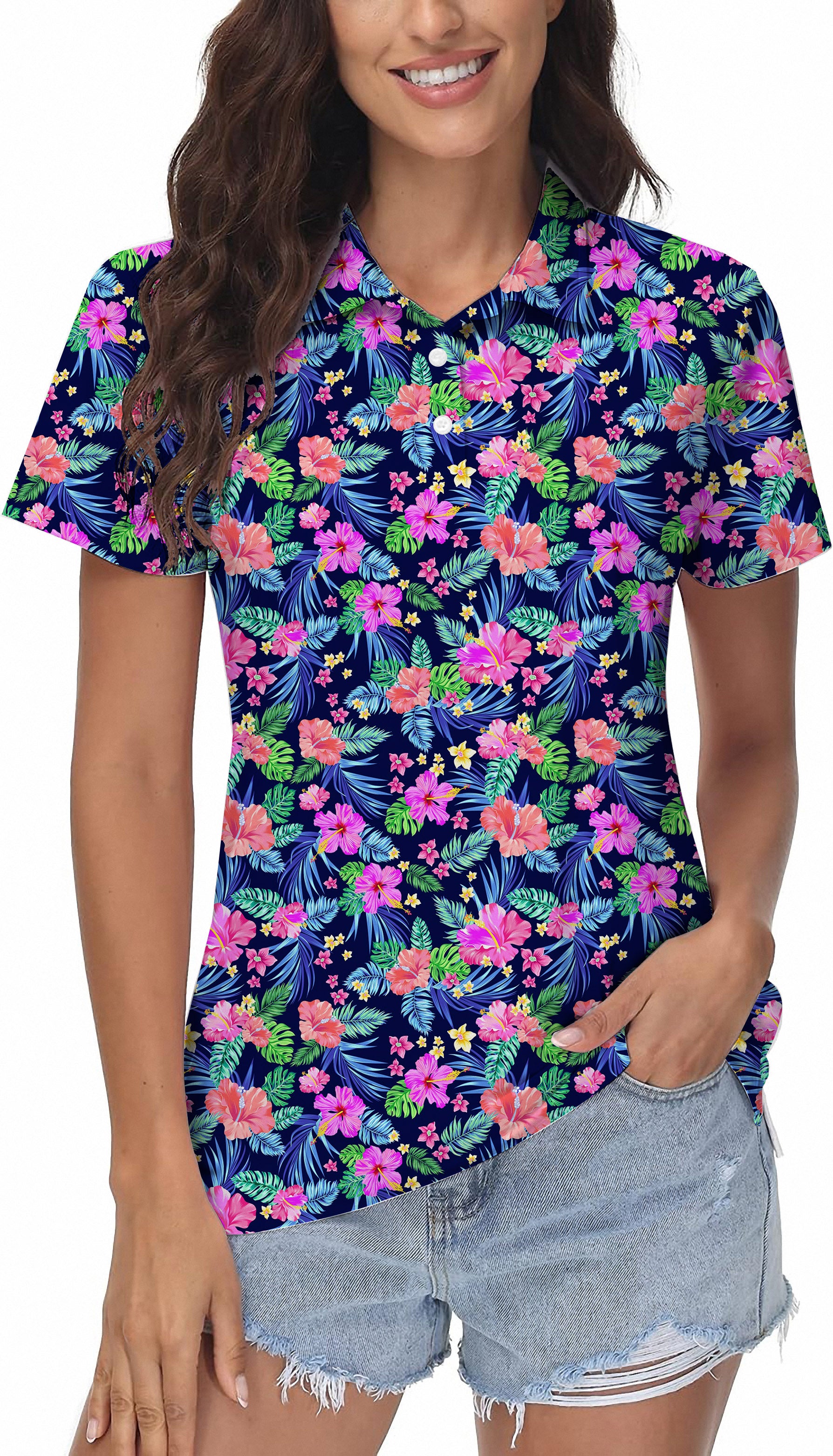 Women's Tropical flowers Golf Polo