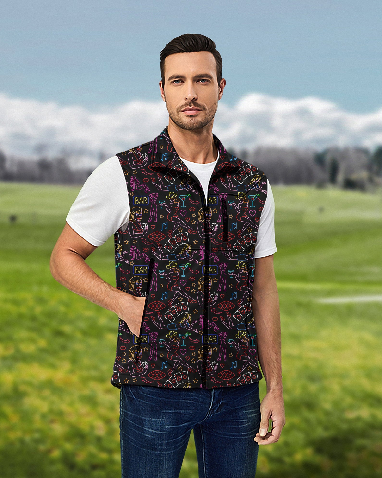 Men's Good Time Lightweight Softshell Vest Sleeveless Jacket for Golf Windproof Waterproof