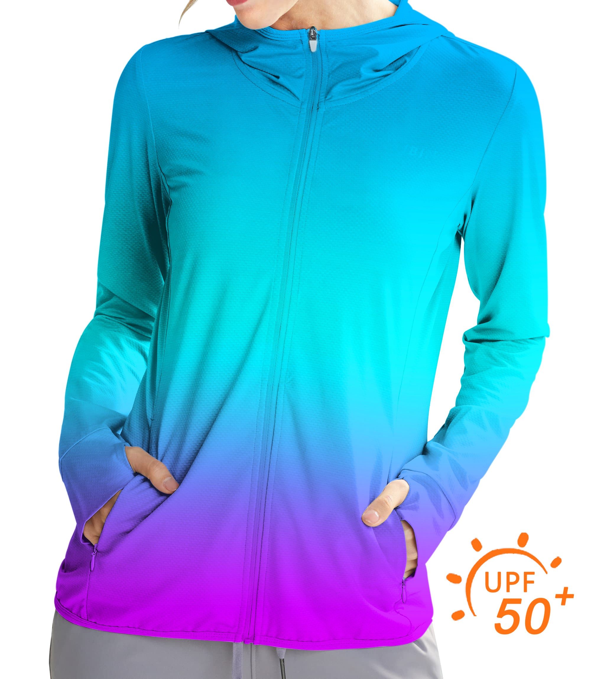 Women's Outdoor Neon Gradients Golf Sun Protection Slim Fit zip hoodies