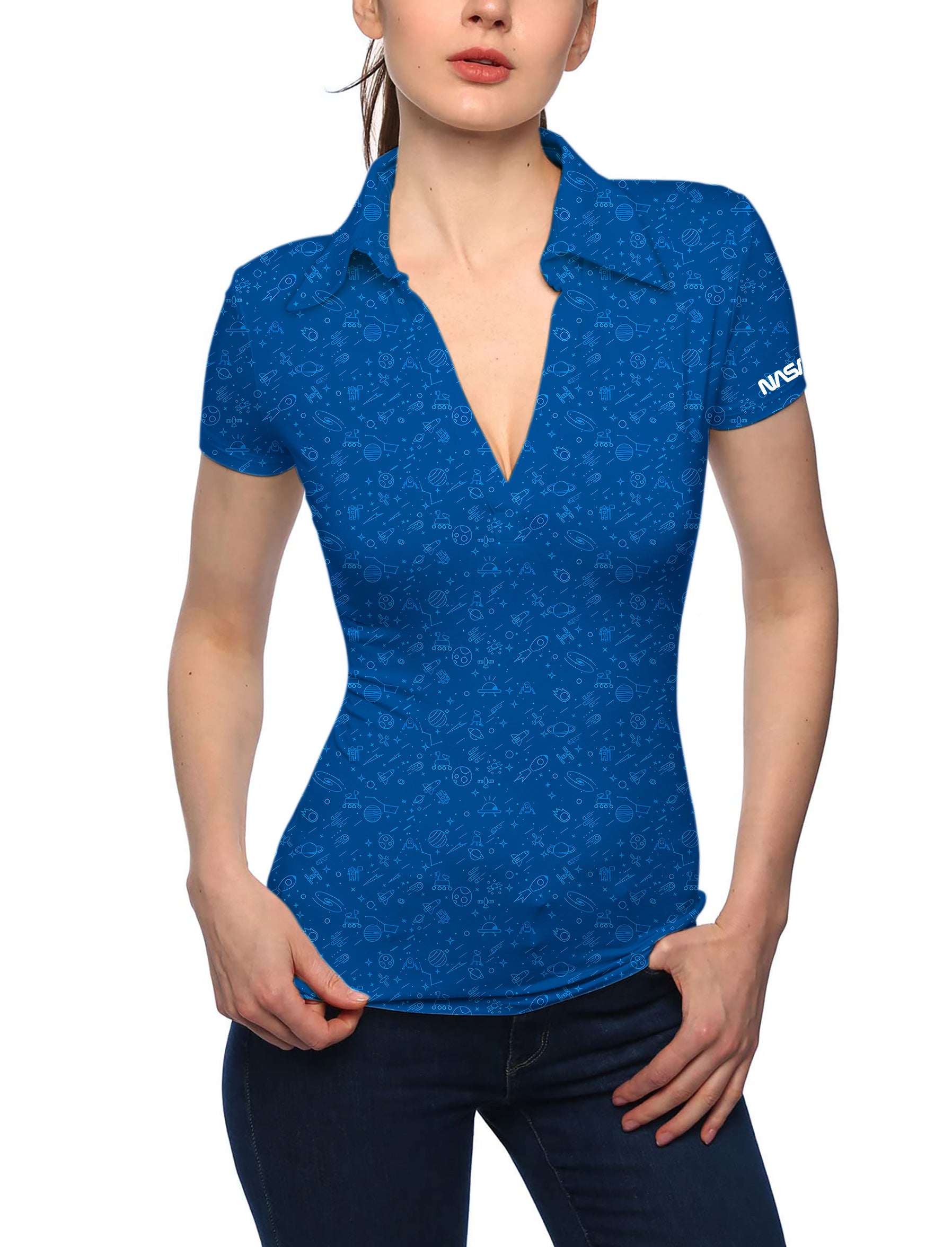 Women's NASA V Neck Golf Polo