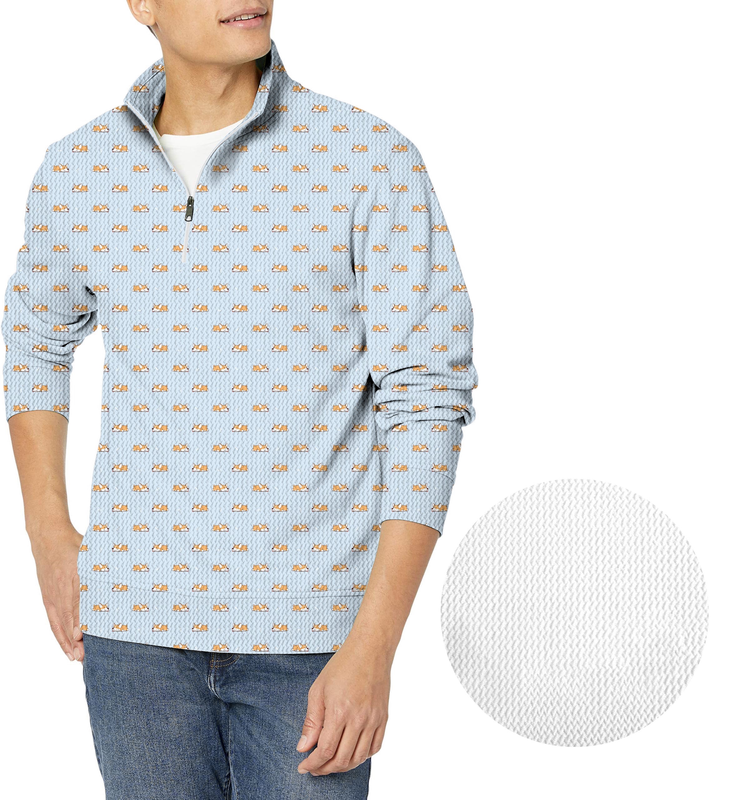 Cute corgi-Men's Golf Waffle Zipper Pullover