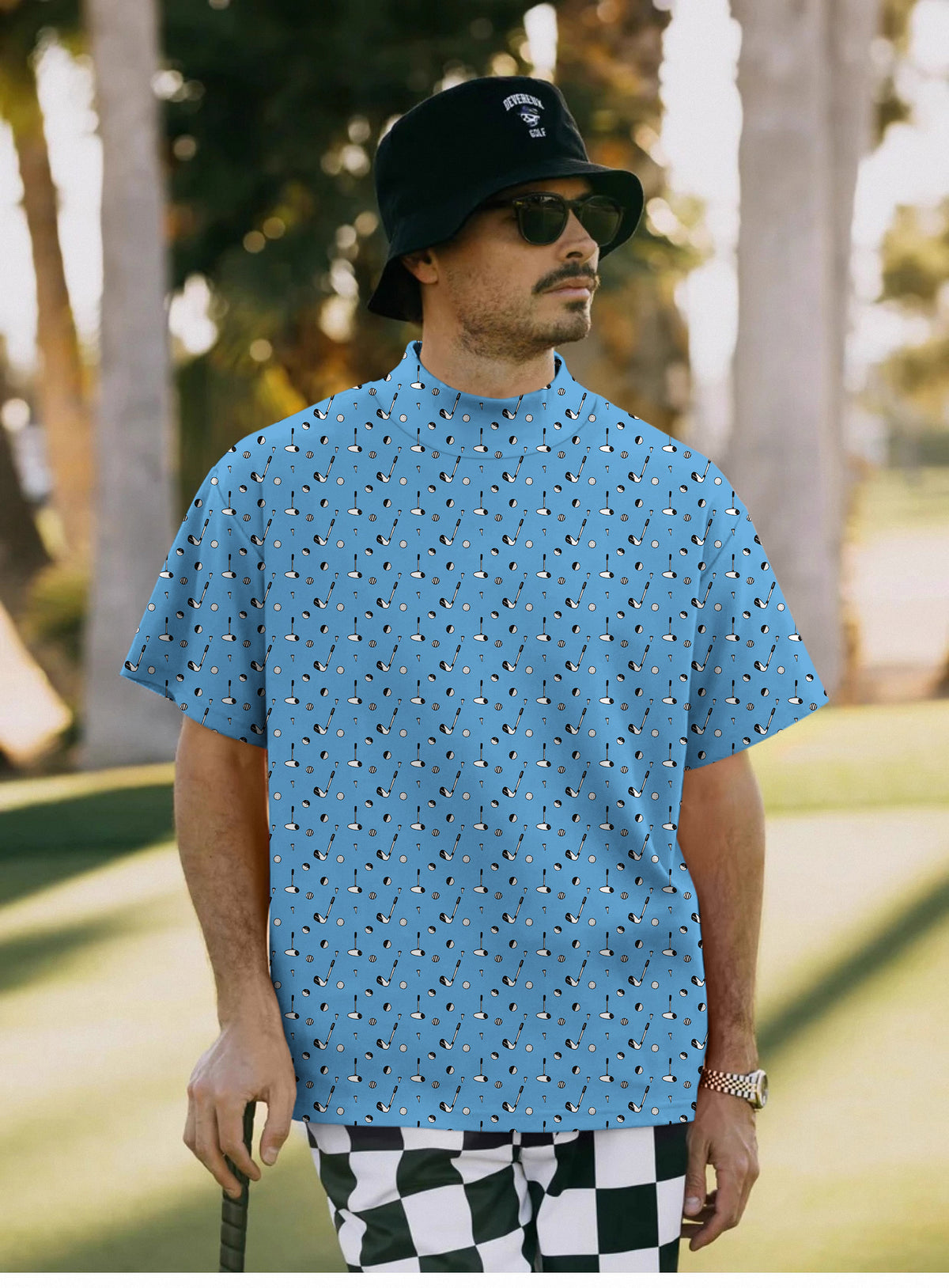 Men's Sky-blue golf life Mock Neck Long/Short Sleeve Golf Tops