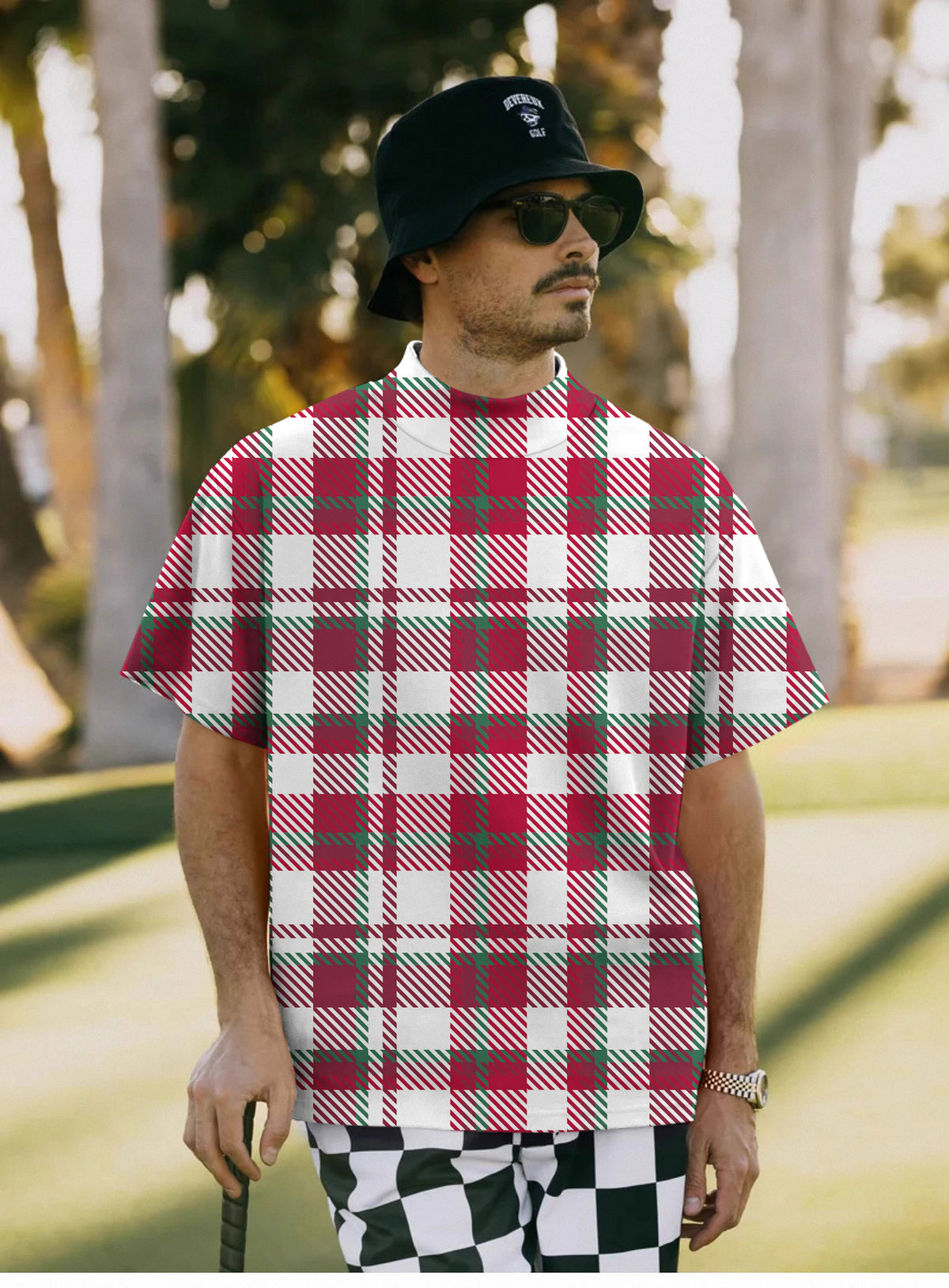 Men's Christmas stripes Mock Neck Long/Short Sleeve Golf Tops