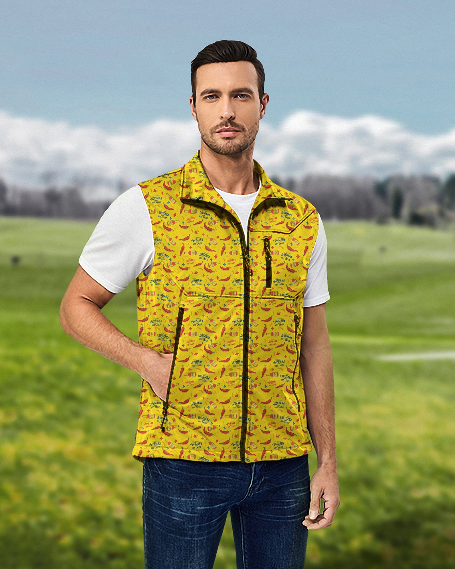 Men's LOUISIANA HOT SAUCE Lightweight Softshell Vest Sleeveless Jacket for Golf