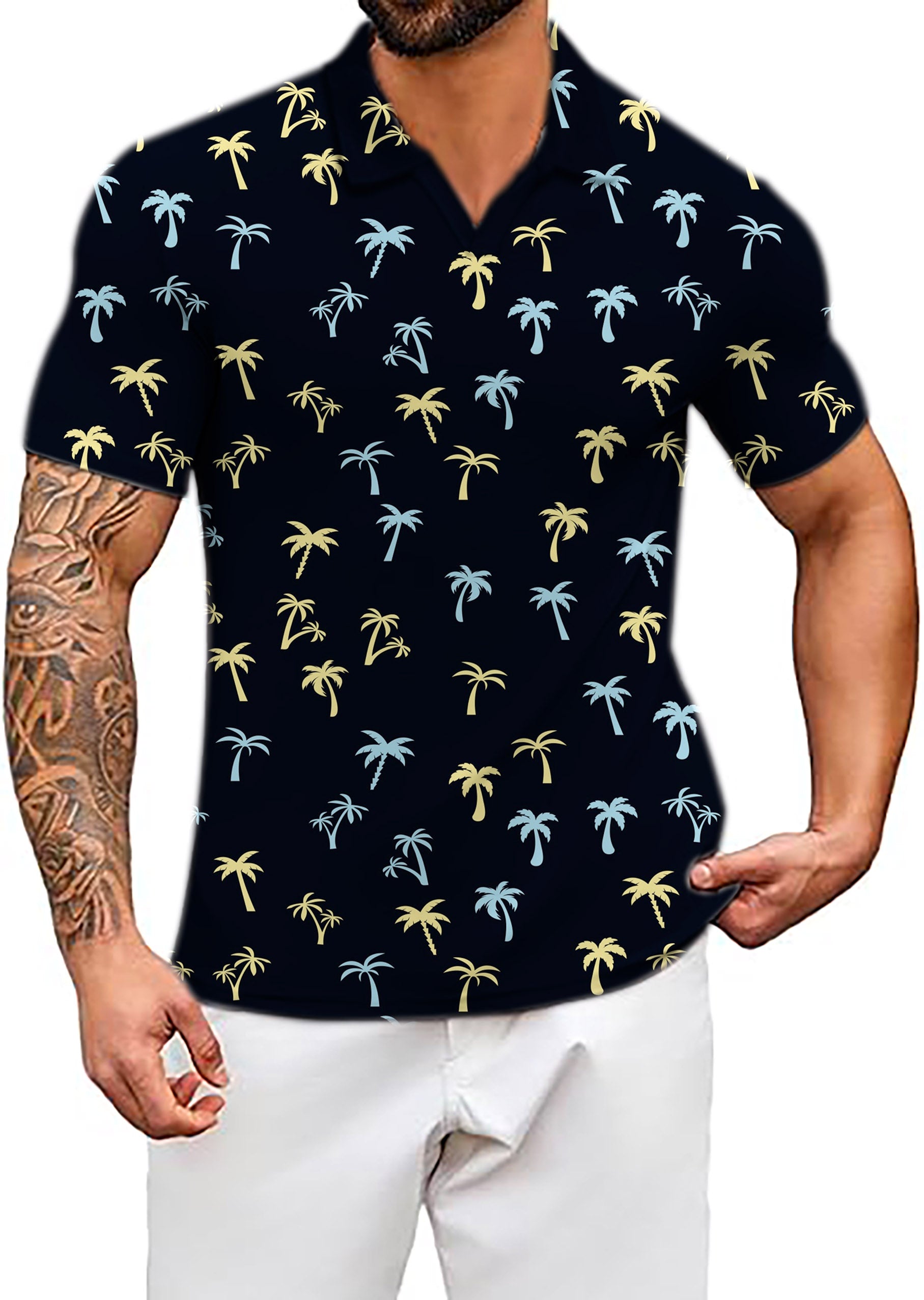 Men's Coconut Palms V Neck Golf Polo Shirts