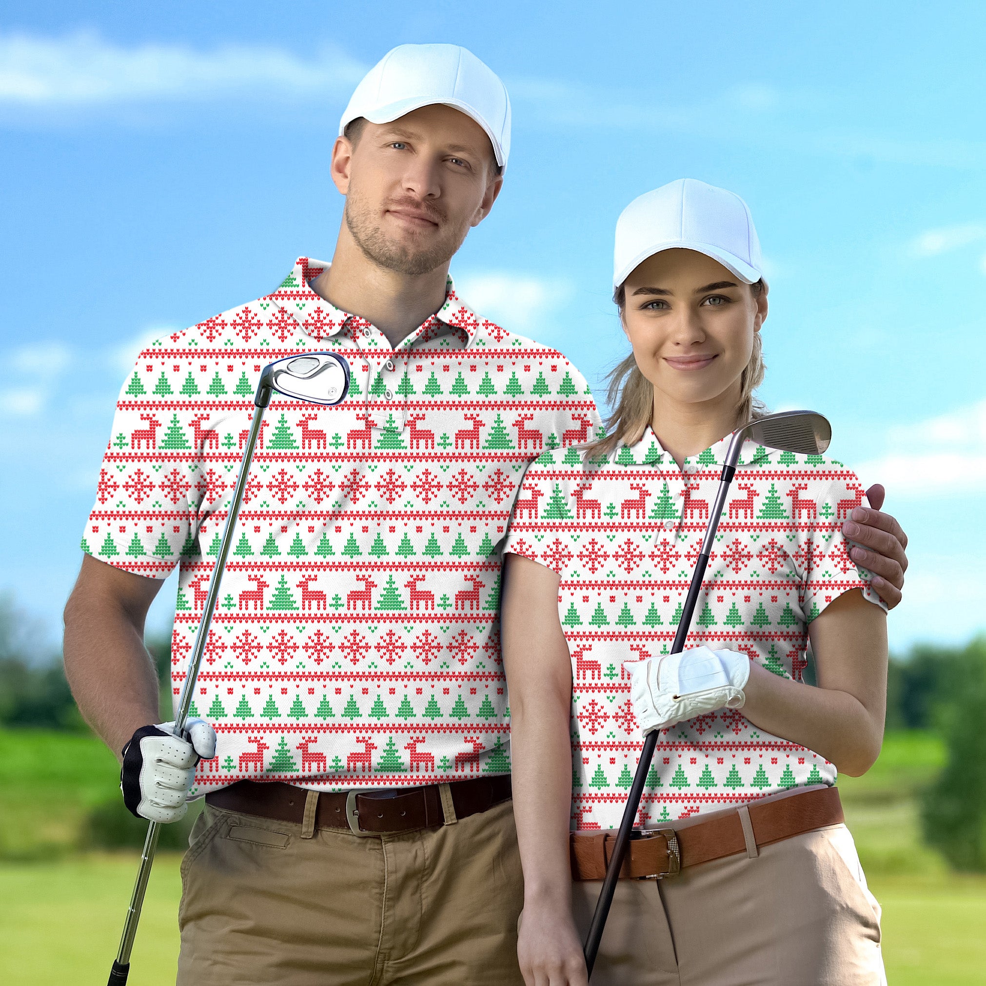 Golf Polo Couple Family set Christmas reindeer tournament