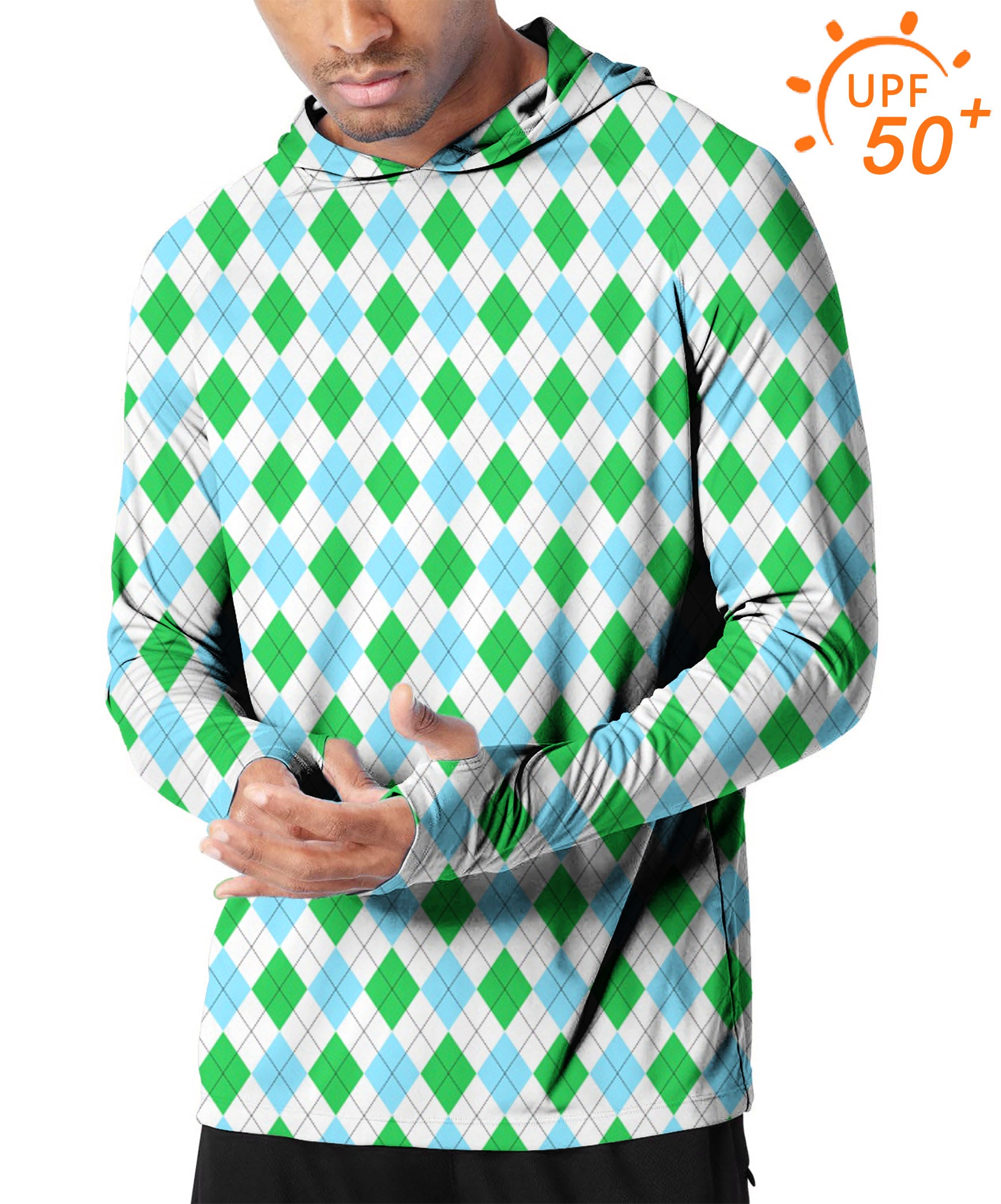 Men's Outdoor Green diamond grid Golf Sun Protection Slim Fit hoodies