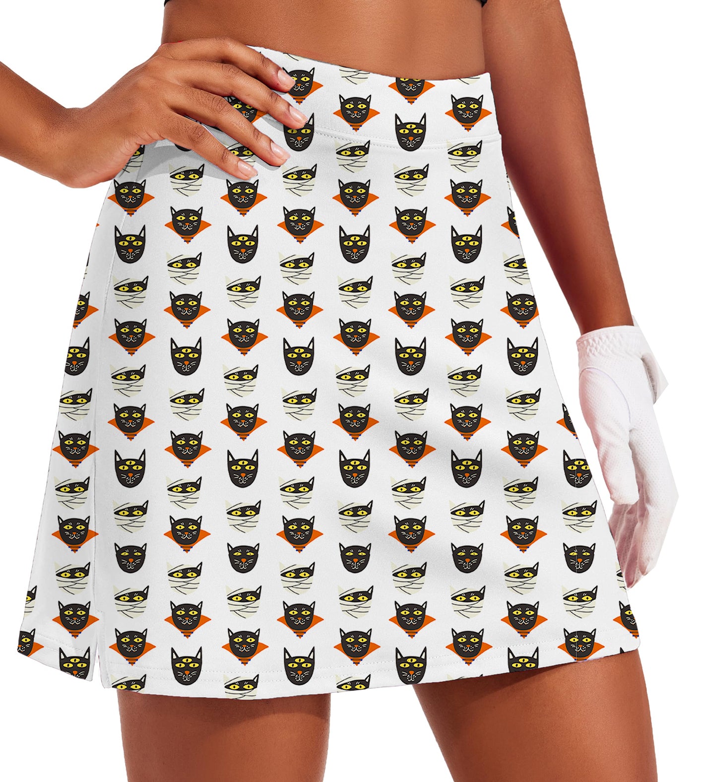 Women's -Halloween Mummy Cat Custom The Background Color Golf Skirts Inner Shorts Pocket