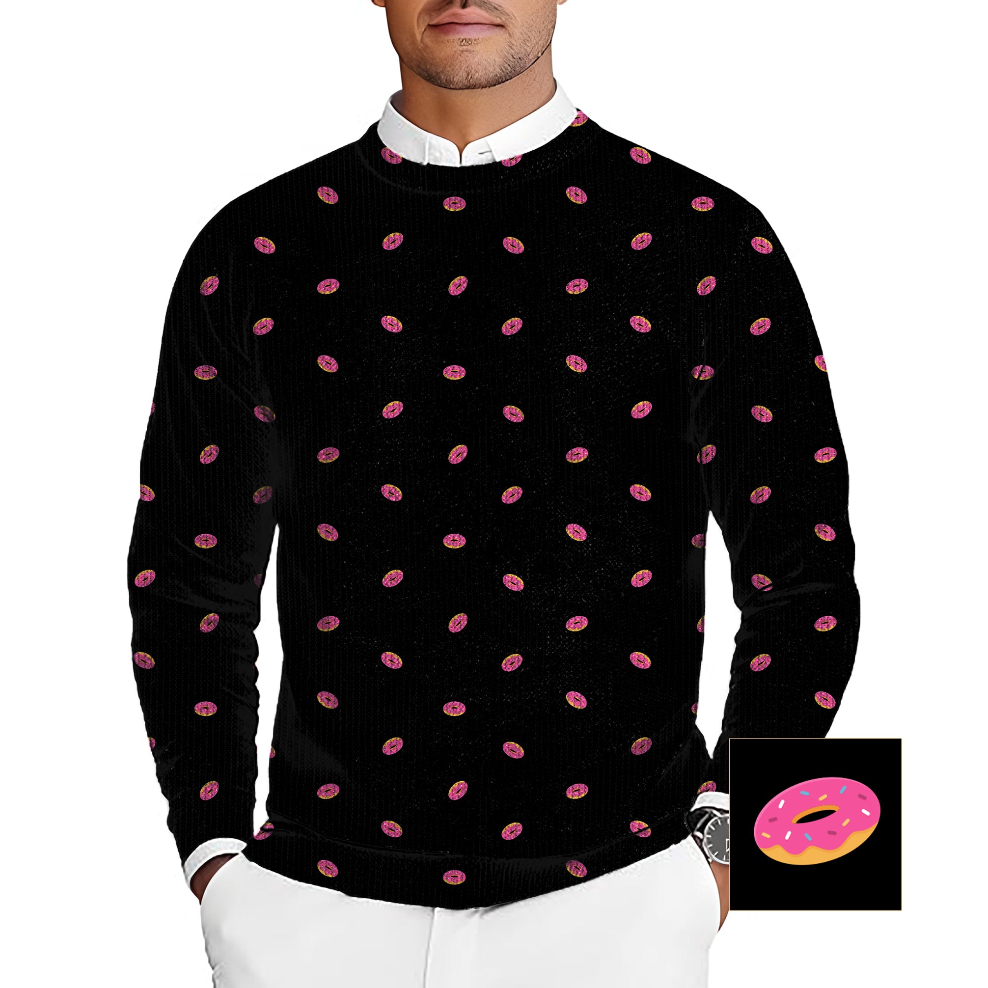 Donut Custom The Background Color Custom The Background Color Men's Golf Crewneck Pullover Sweaters Ugly Sweater