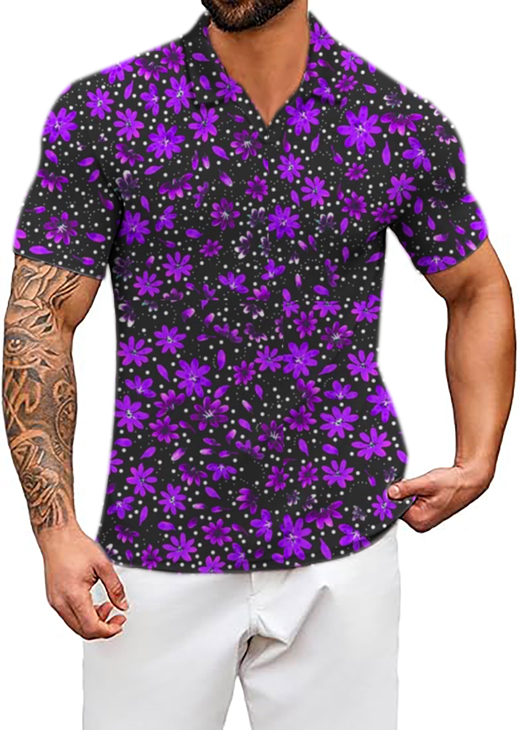 Men's Infinite Daisy V Neck Golf Polo Shirts