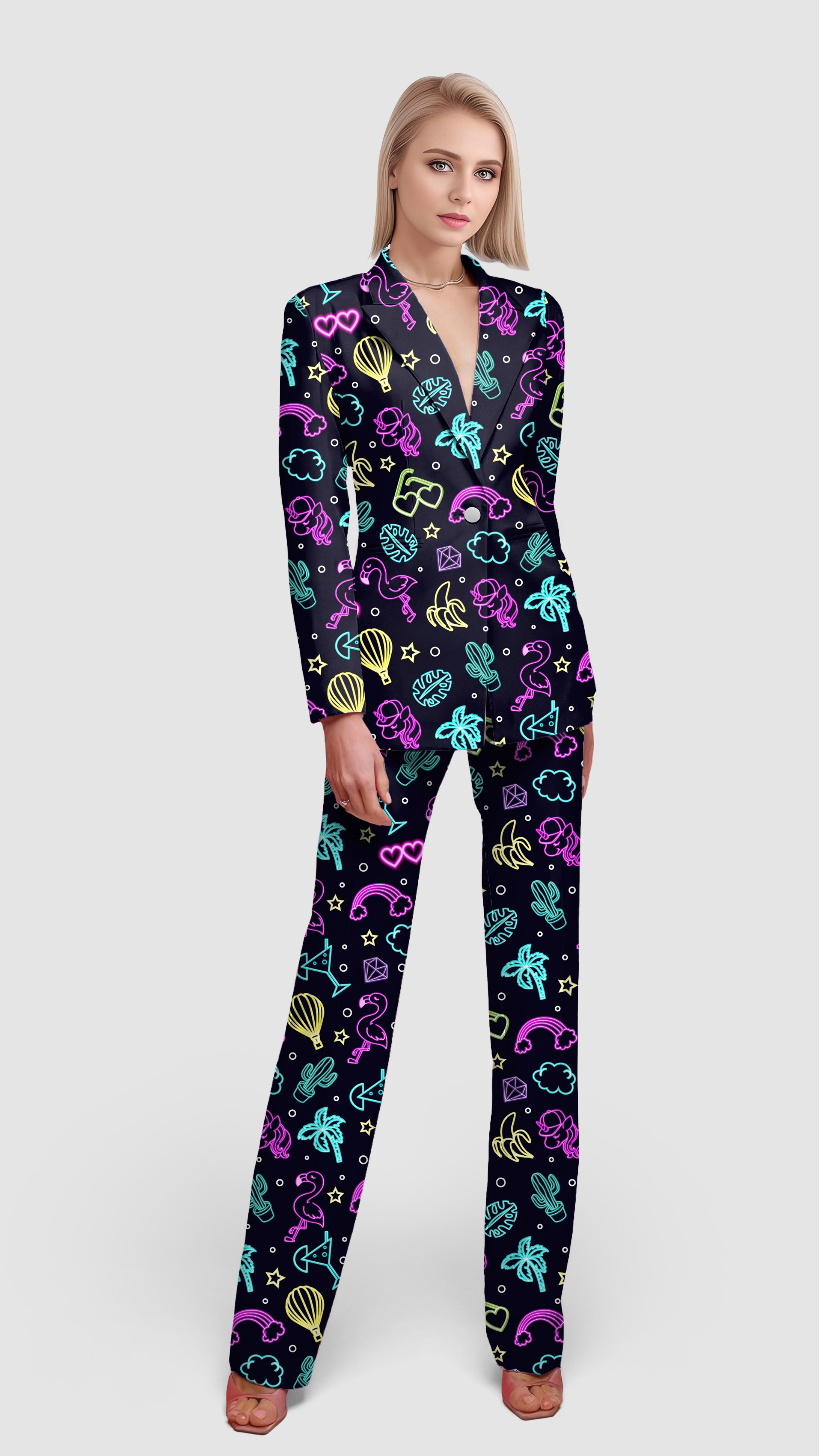 Neon Flamingo tropic-Women's Blazer Casual Work Office Blazer Suit set