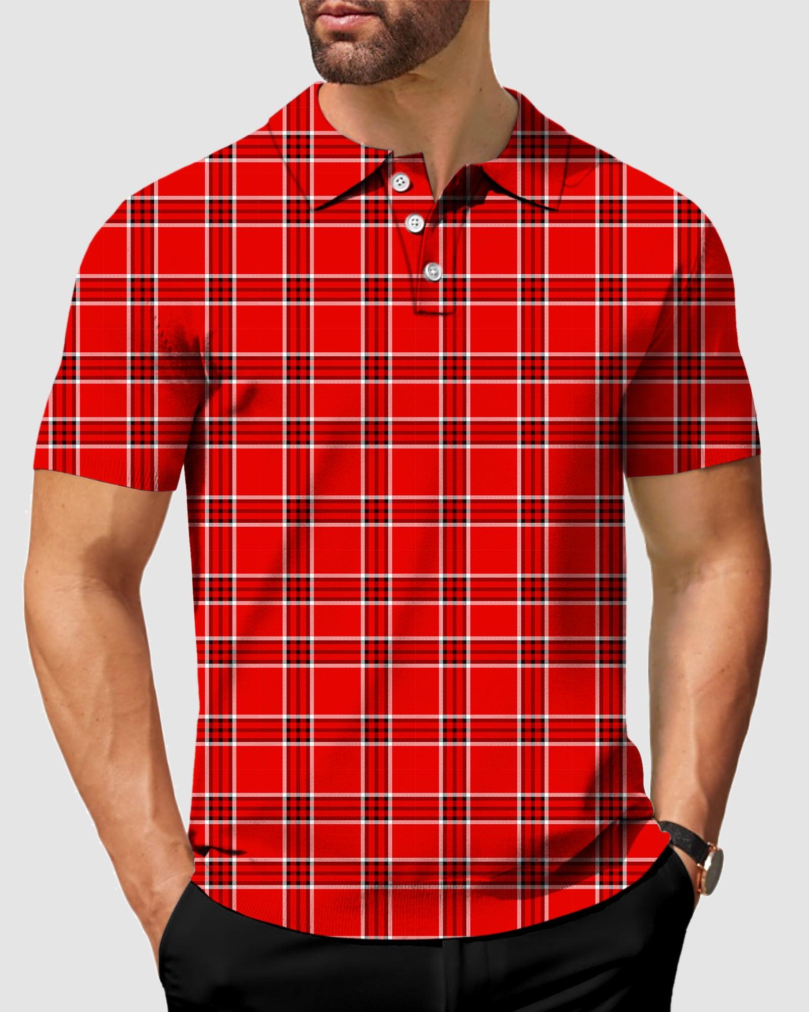 Men's Red grid golf polo