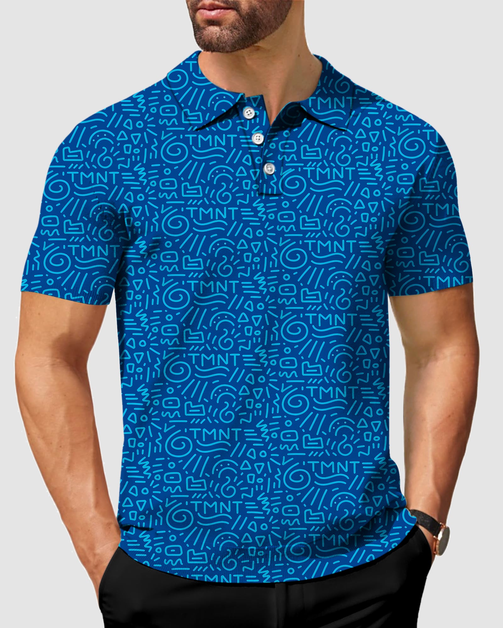 TMNT - Blue Doodle Men's golf polo