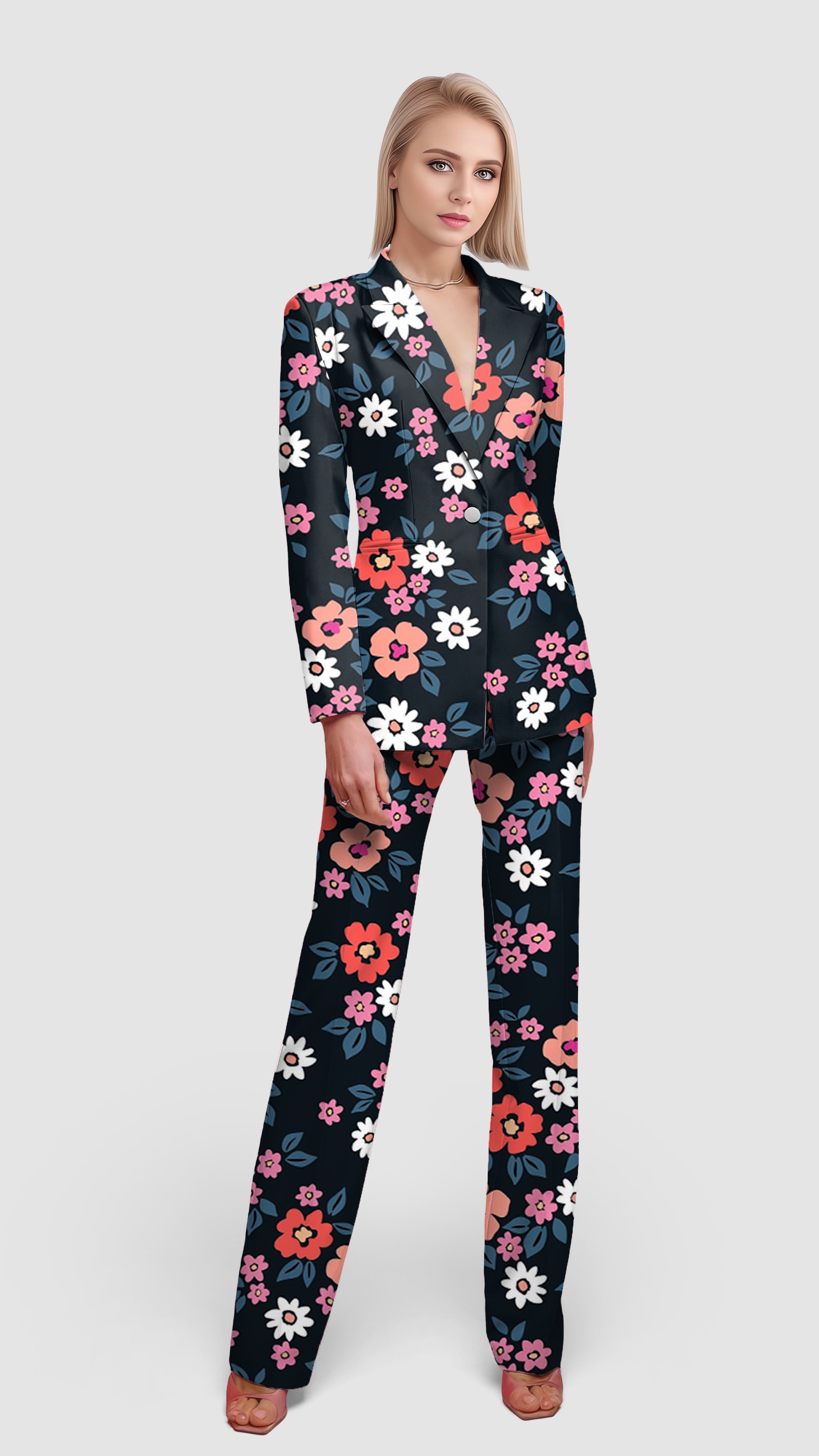 Vintage Floral-Women's Blazer Casual Work Office Blazer Suit set