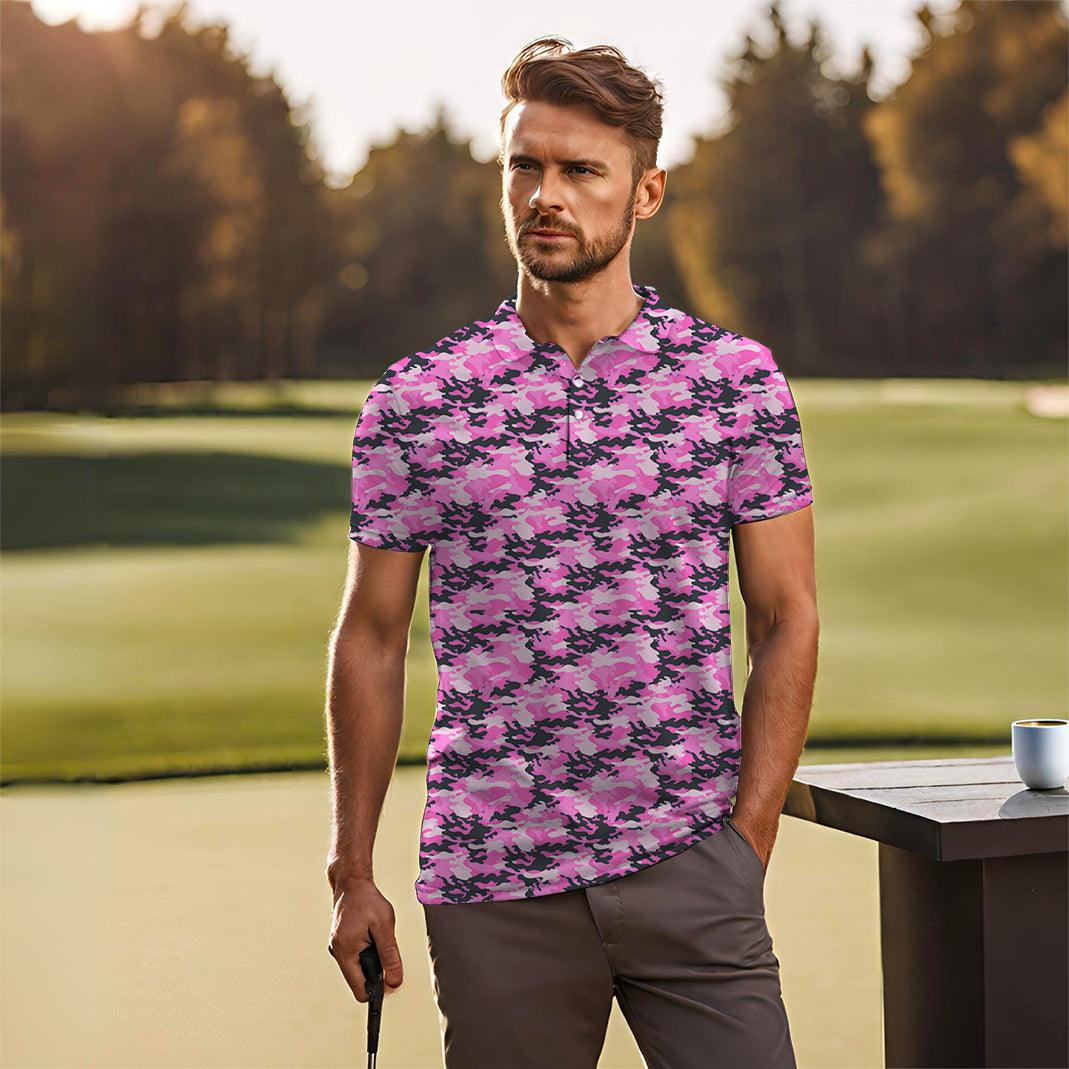 Men's Pink Camo golf polo