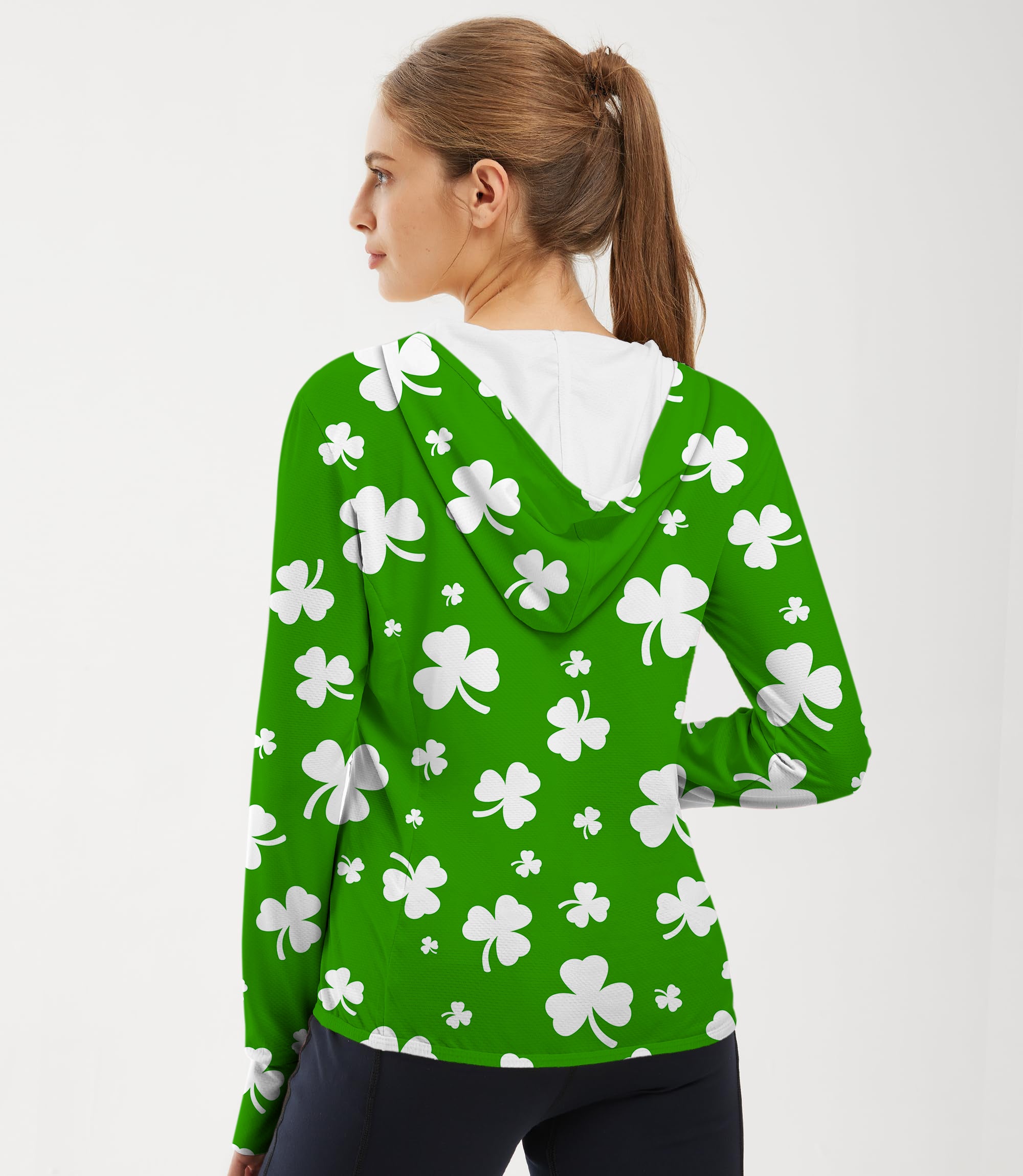 Women's Outdoor Leaf clover St. Patrick's Day Golf Sun Protection Slim Fit zip hoodies