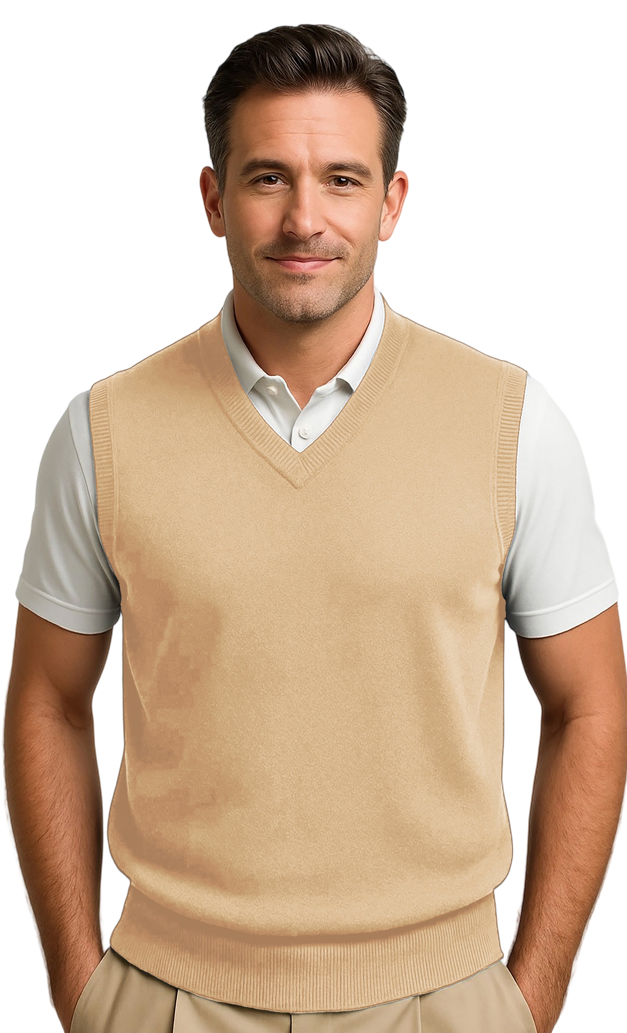 Men's Argyle Wool Sweater Vest - Mens Khaki