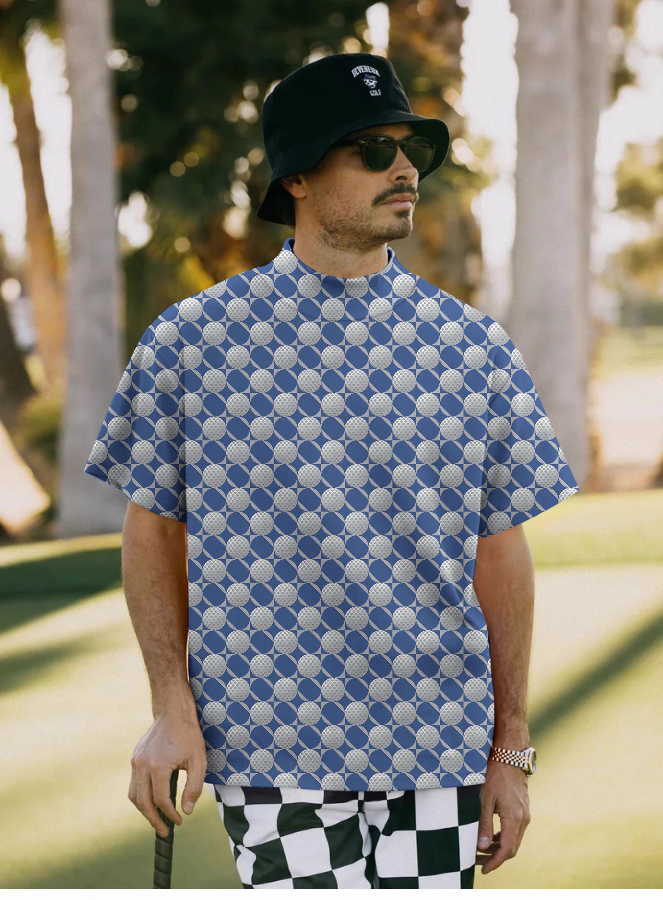 Men's blue golf ball Pullover High neck Long/Short sleeve T-Shirt limited edition
