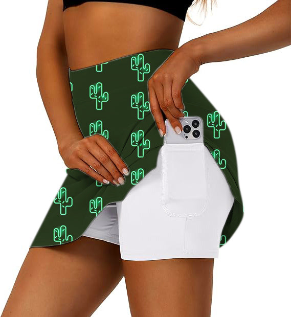 Women's Crazy Cactus Golf Skirts Inner Shorts Pocket