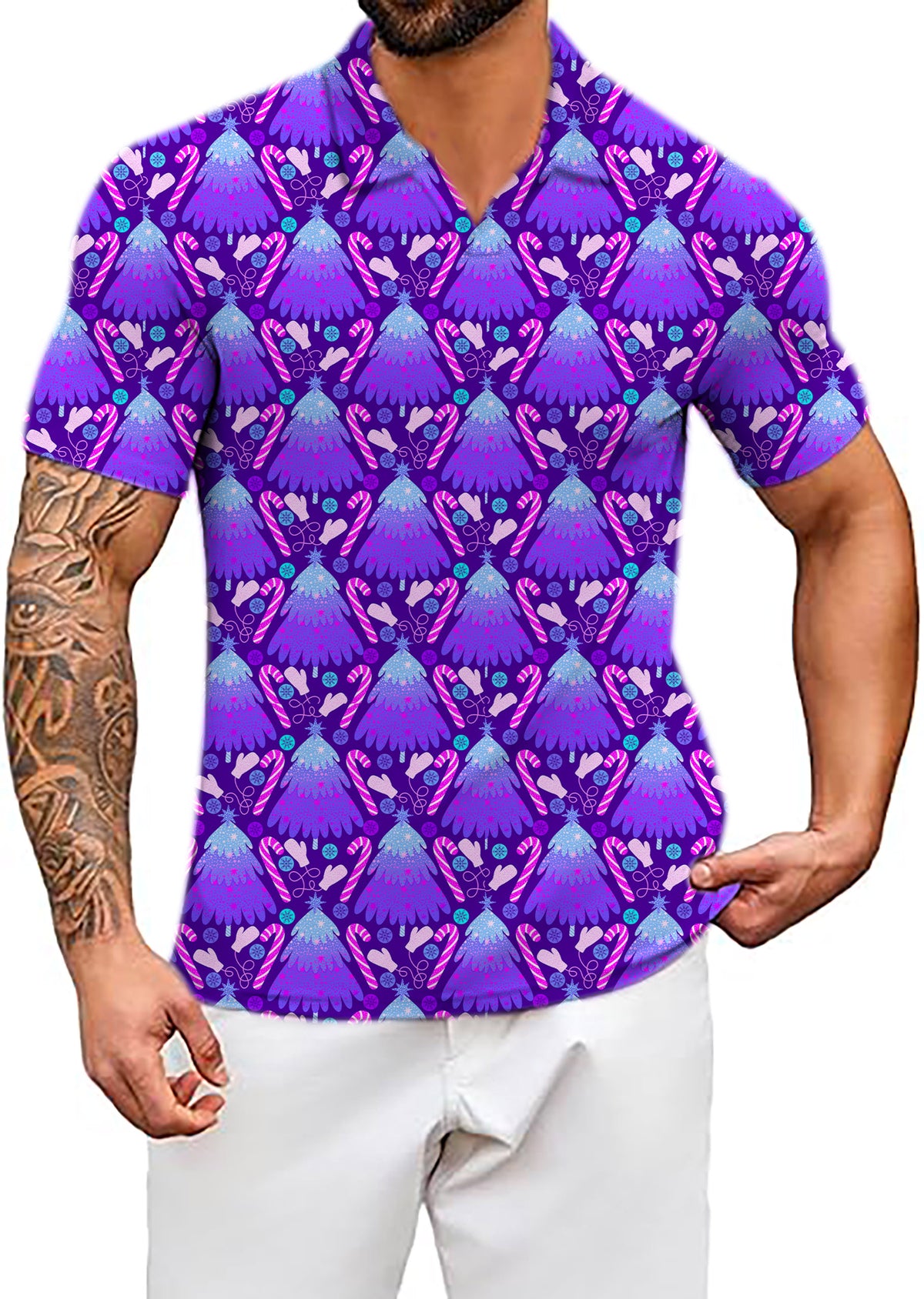 Men's Magical Christmas Tree V Neck Golf Polo Shirts
