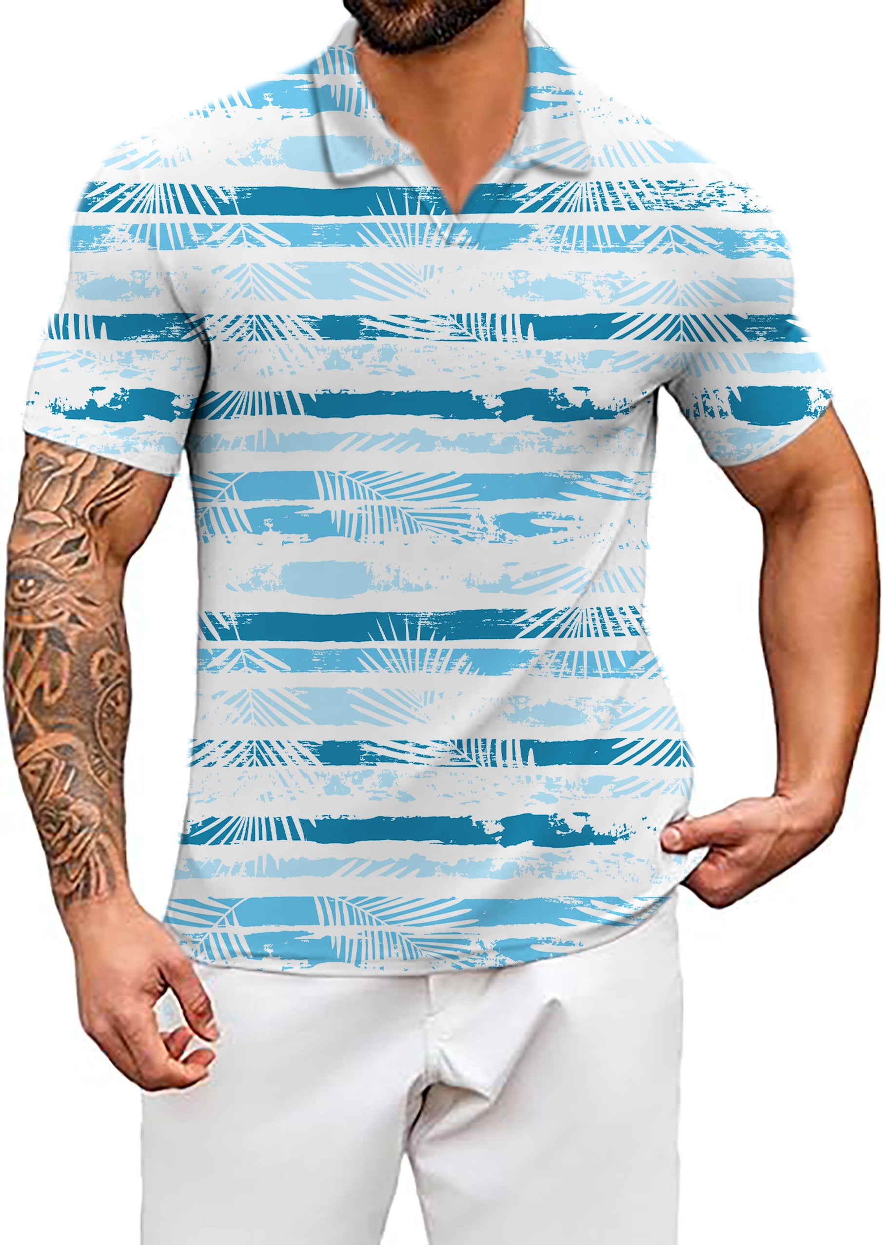 Men's Tropical Blues V Neck Golf Polo Shirts