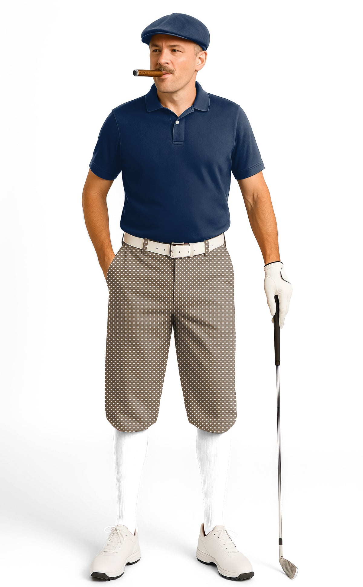 white polka dot brown Men's Golf Knickers Pants
