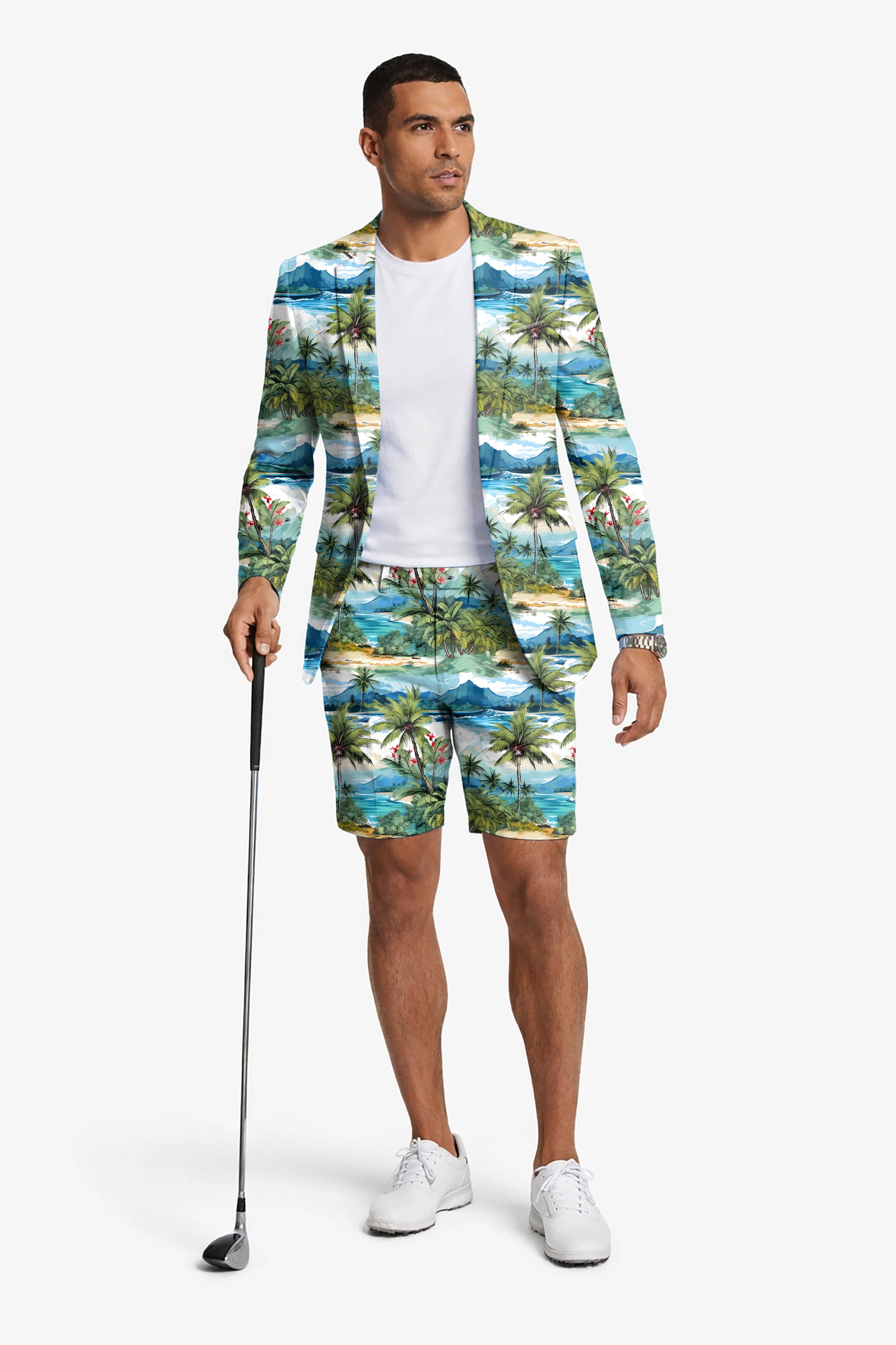 Hawaii palm tree Men's Party Costumes-Theme Party 2pcs Suit set-Blazer Shorts