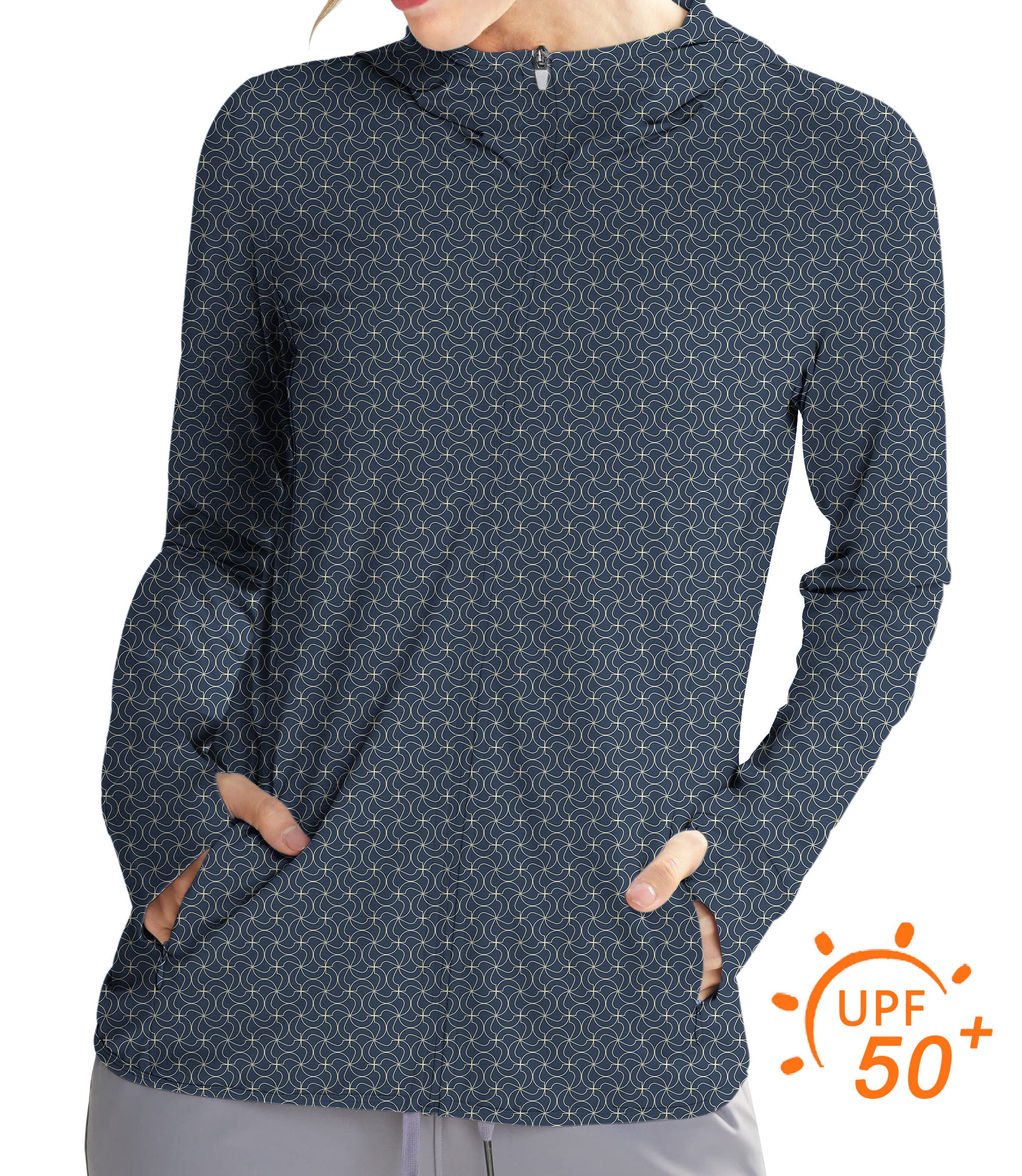 Women's Outdoor navy blue floral Golf Sun Protection Slim Fit zip hoodies limited edition