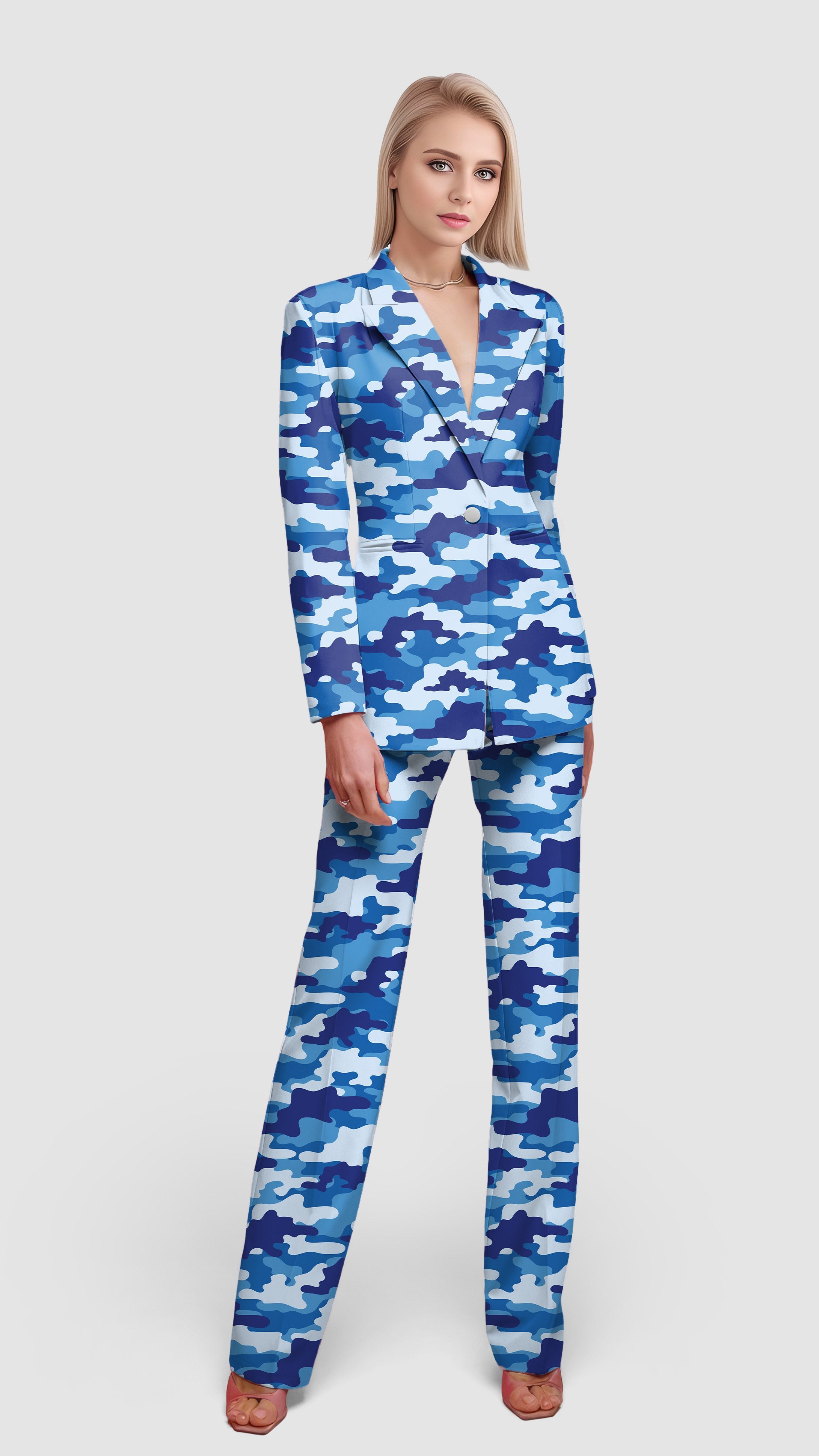 Blue Camo-Women's Blazer Casual Work Office Blazer Suit set