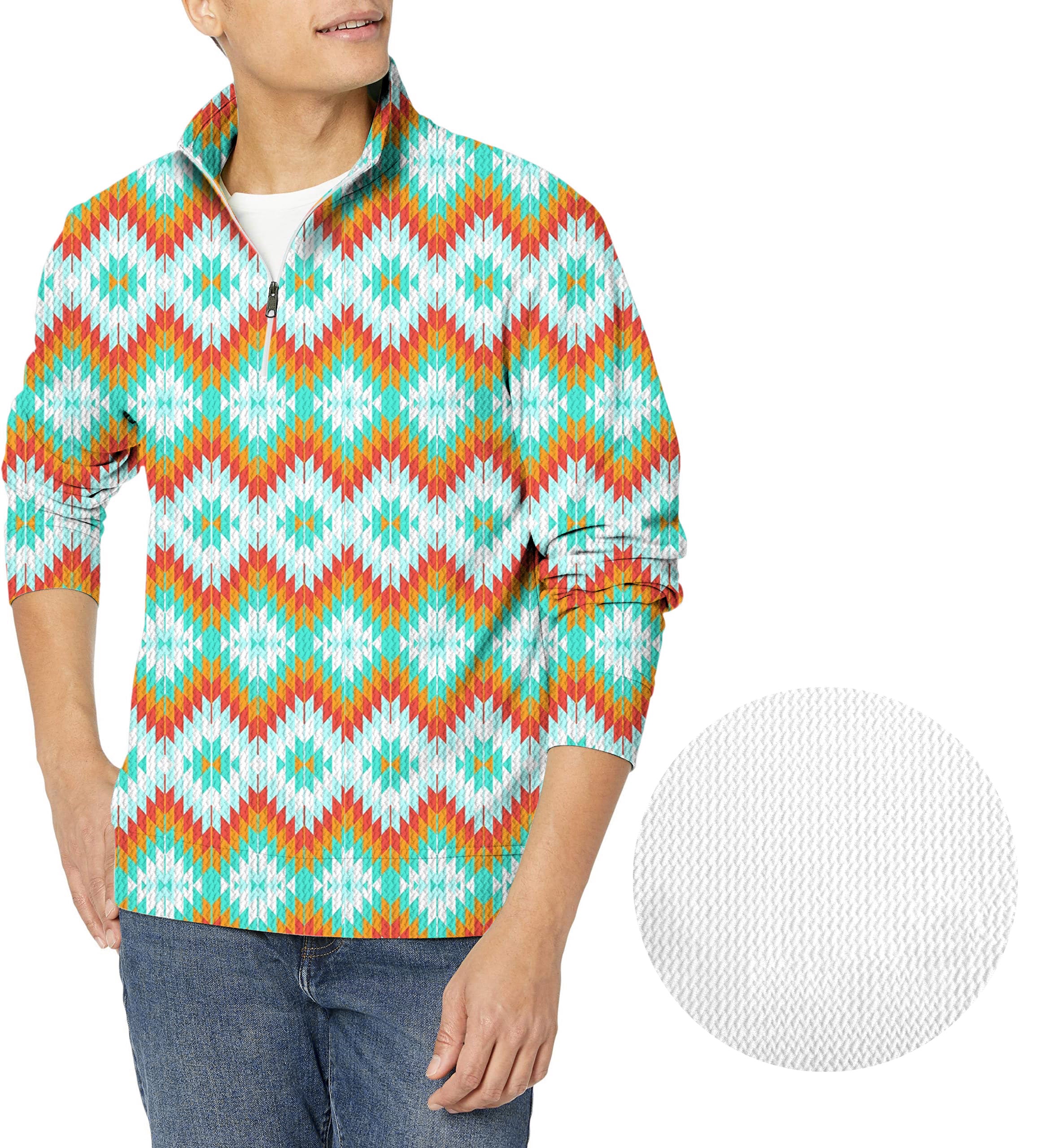 Aztec Summer Contrast Stitching-Men's Golf Waffle Zipper Pullover