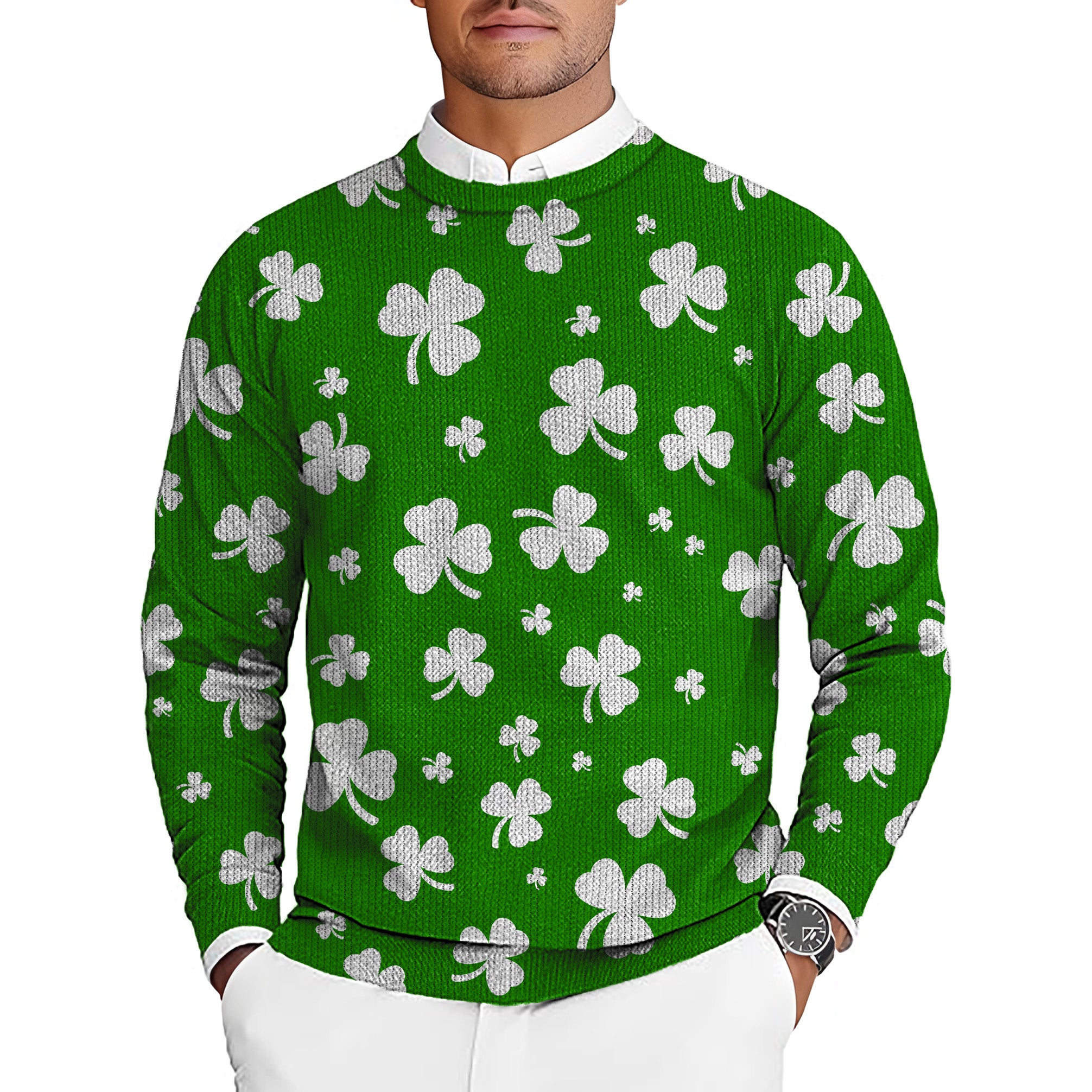Leaf clover St. Patrick's Day Men's Golf Crewneck Pullover Sweaters Ugly Sweater