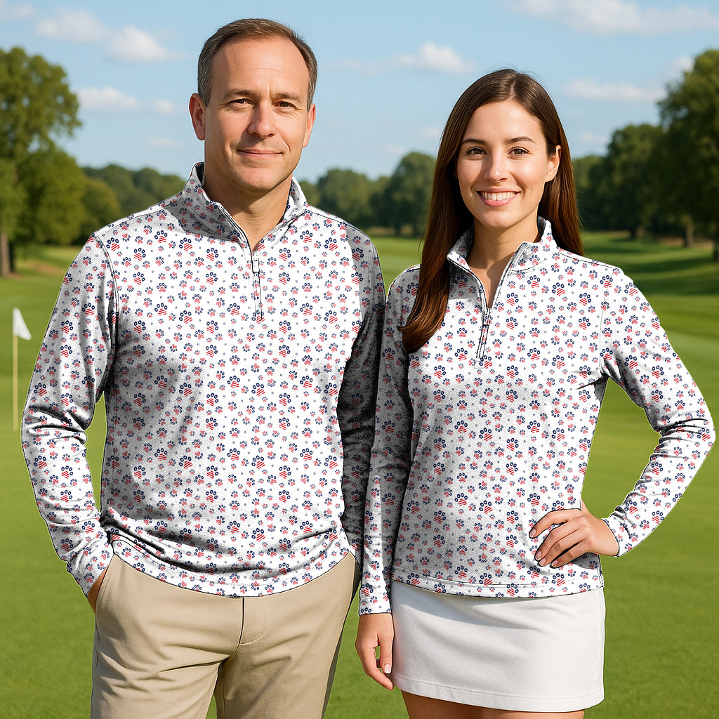 PAW SITIVLEY PATRIOTIC USA Couple Golf Active 3/4 Zip Top