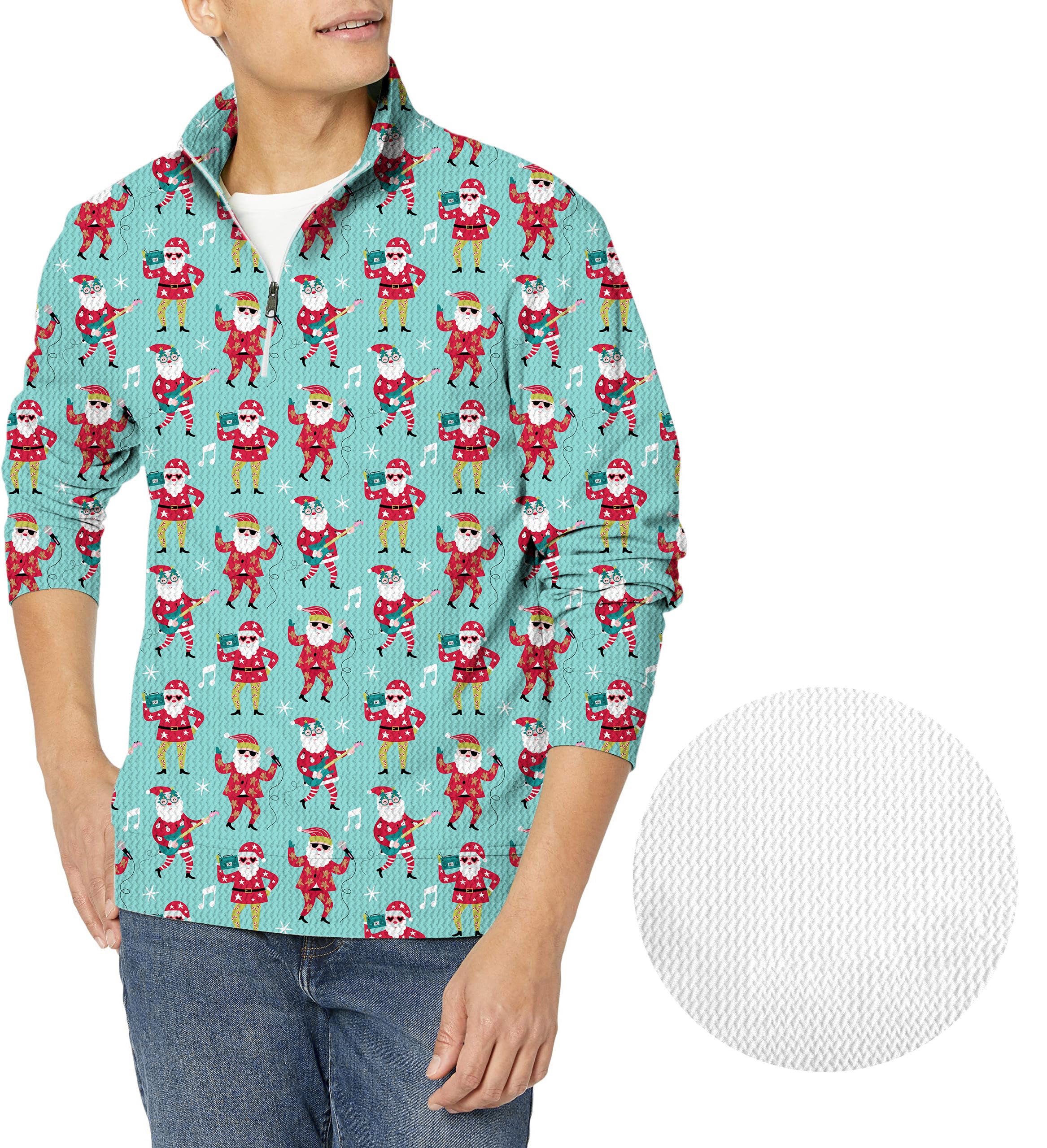 Christmas Santa dance-Men's Golf Waffle Zipper Pullover