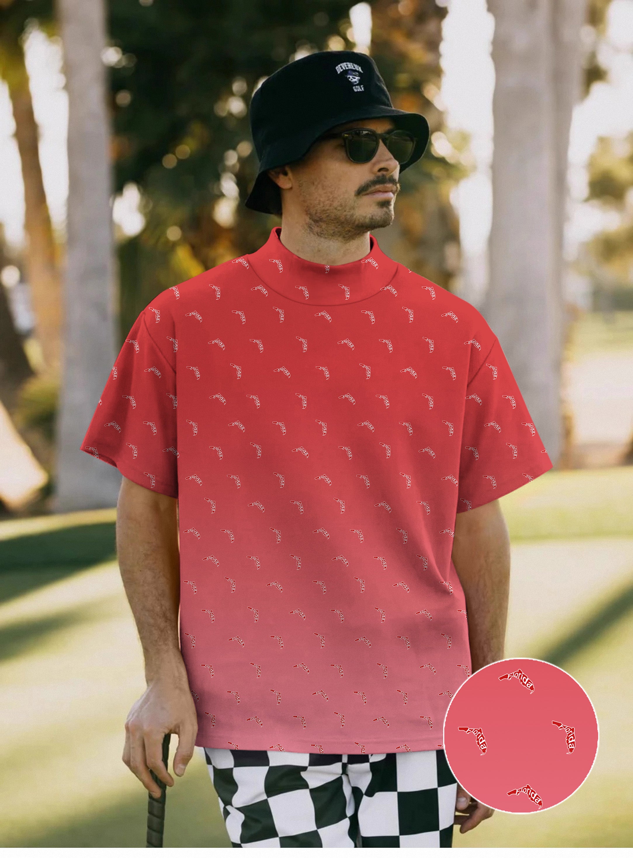 Men's Red Florida Mock Neck Long/Short Sleeve Golf Tops