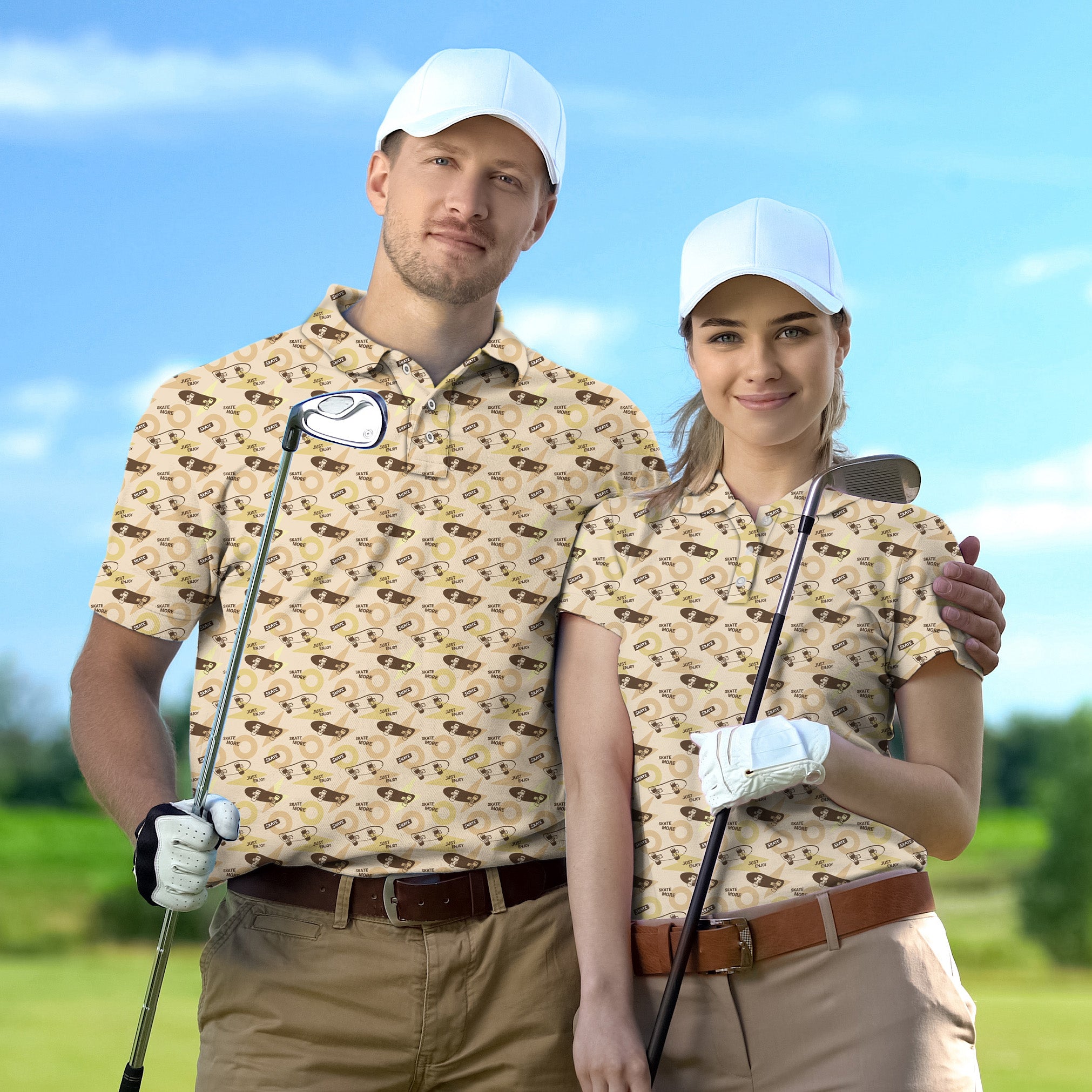 Couple Khaki Skate More set Golf Championship Trophy tournament