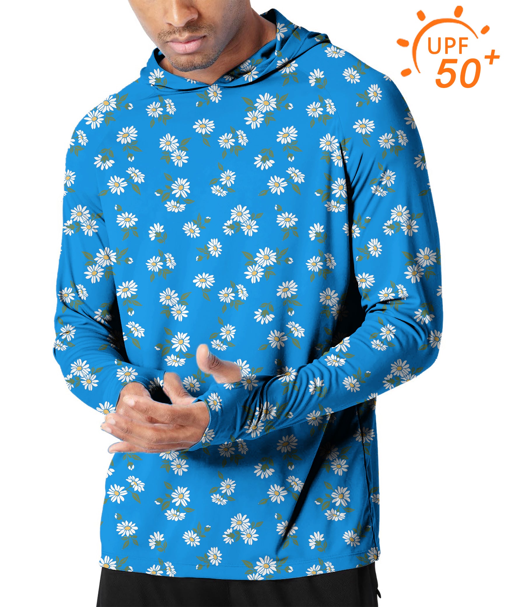 Men's Outdoor Blue Daisy Golf Sun Protection Slim Fit  hoodies