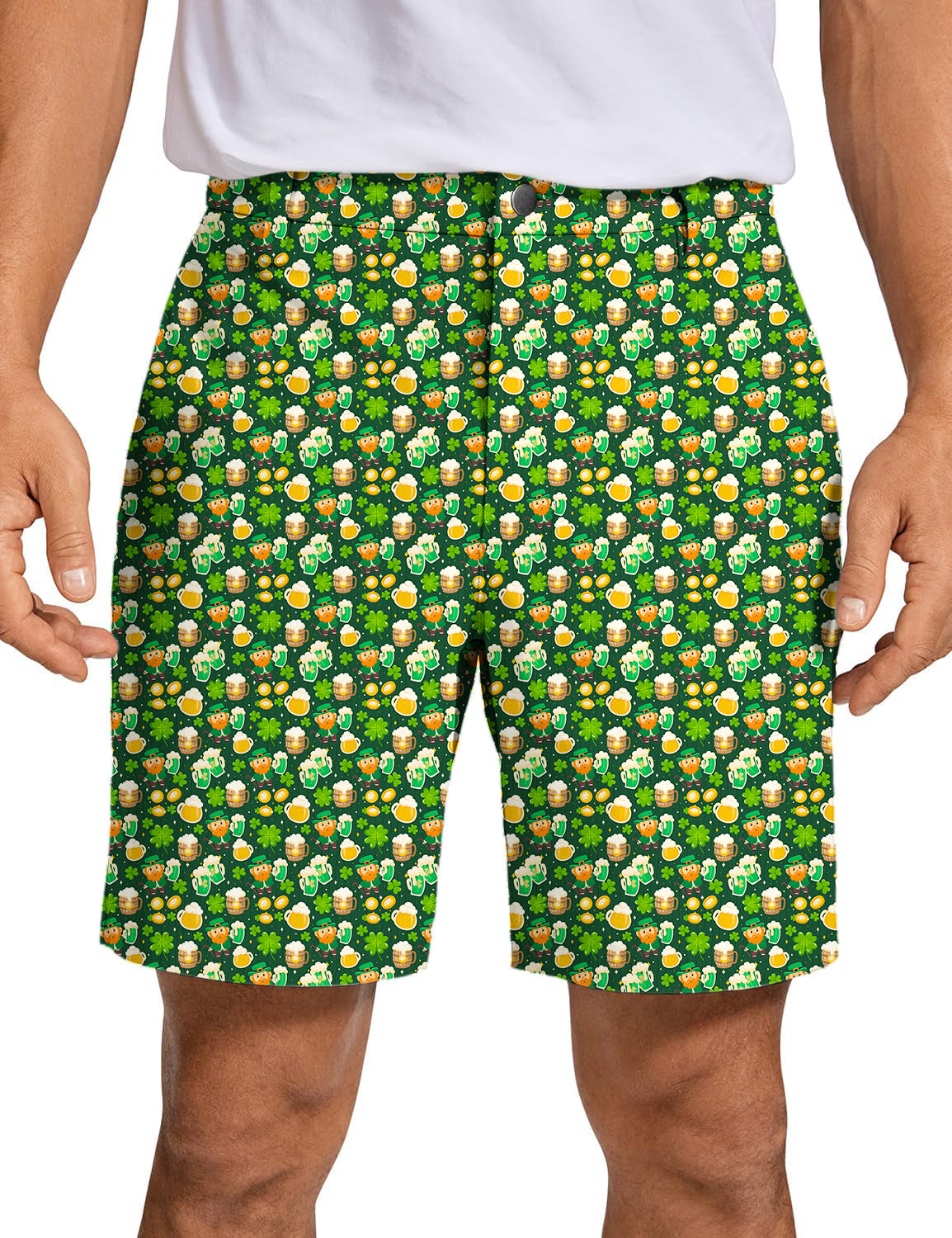 Men Green beer clover leaf St. Patrick's Day Golf Shorts