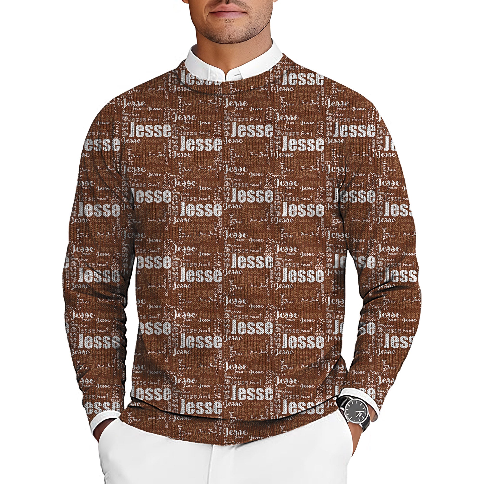 Custom name brown Men's Golf Crewneck Pullover Sweaters Ugly Sweater