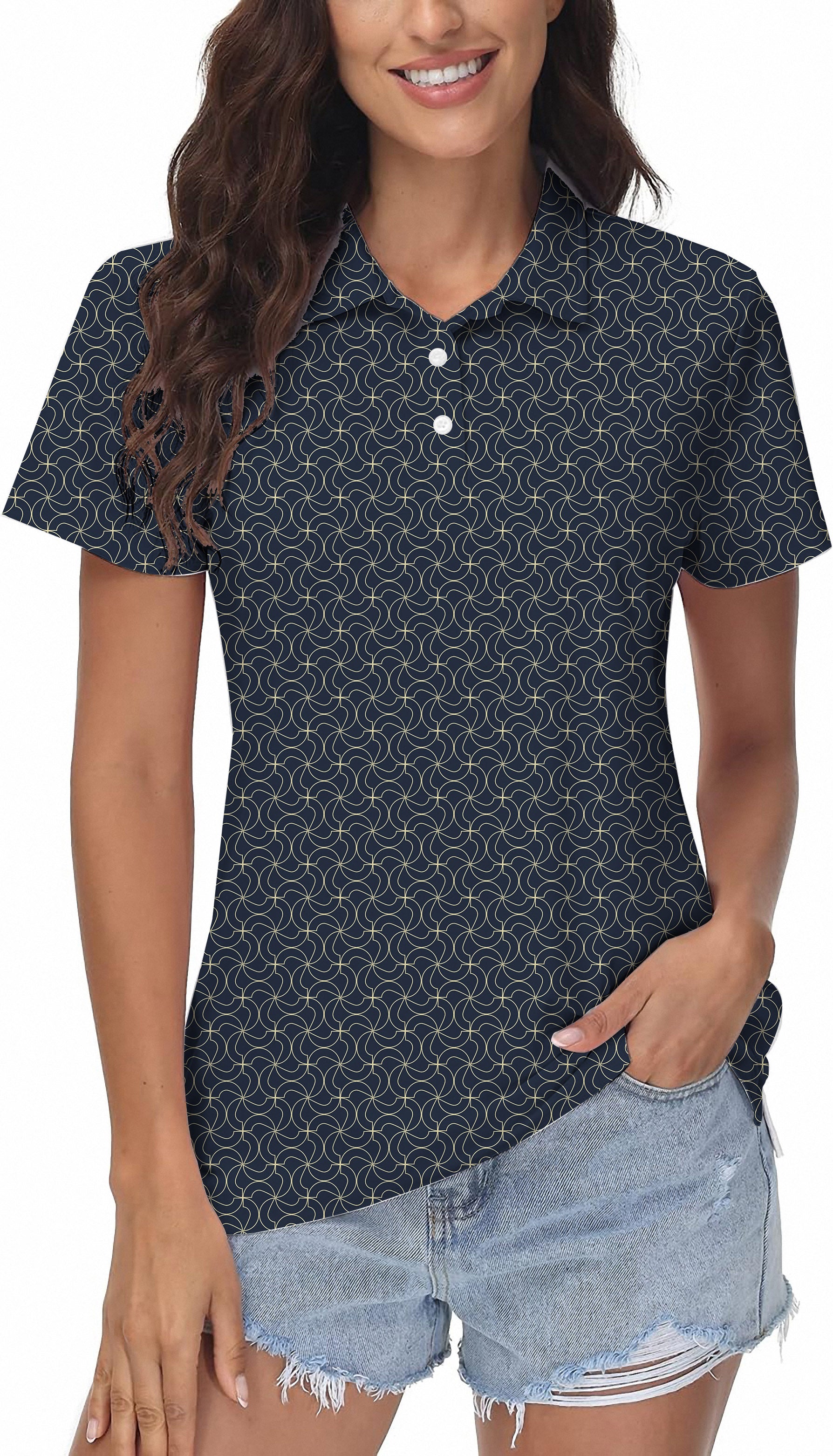 navy blue floral Women's Golf Polo limited edition