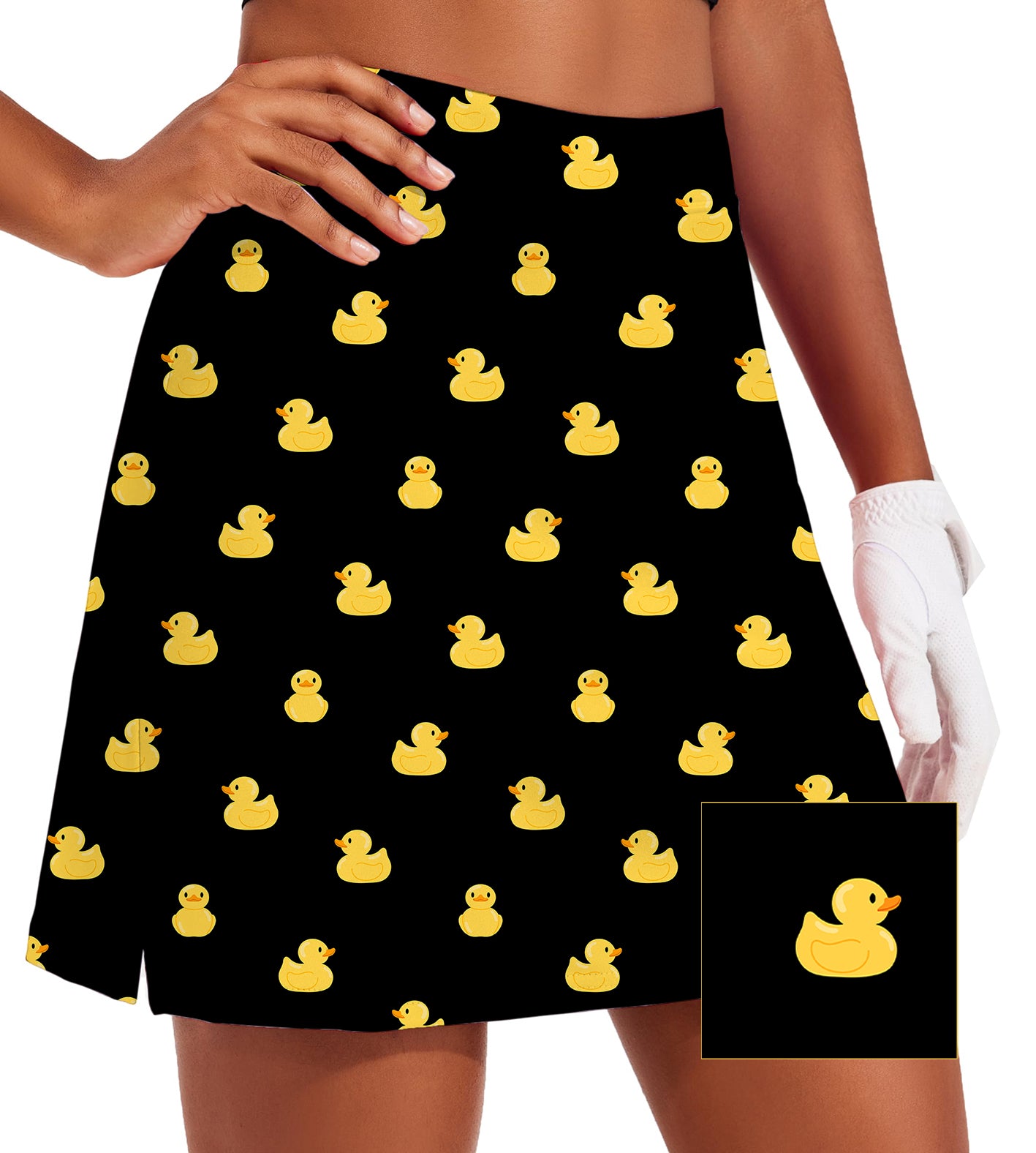 Women's -Yellow Rubber Duck  Custom The Background Color Golf Skirts Inner Shorts Pocket