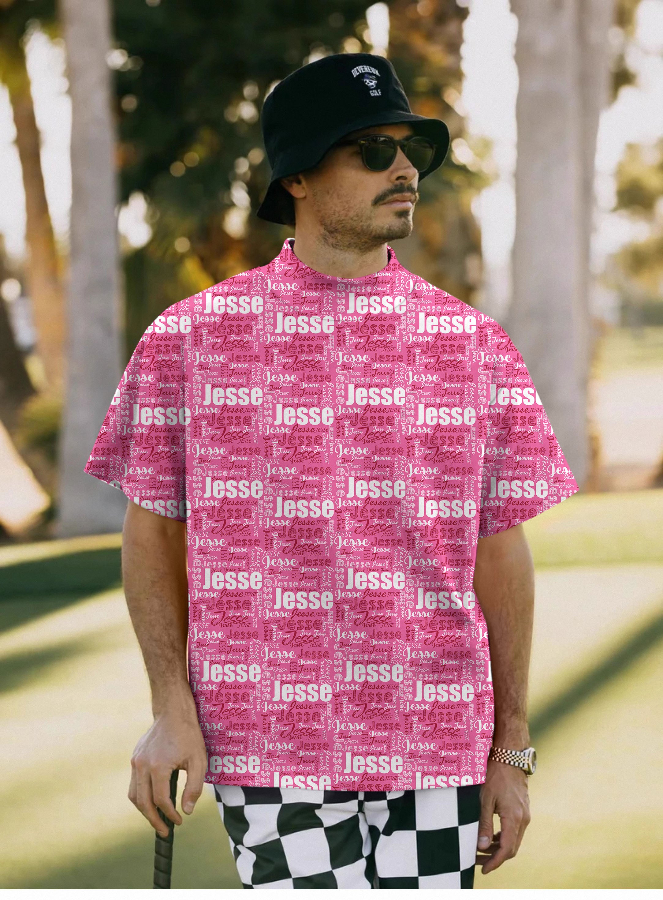 Men's Custom name fuchsia Pullover High neck Long/Short sleeve T-Shirt