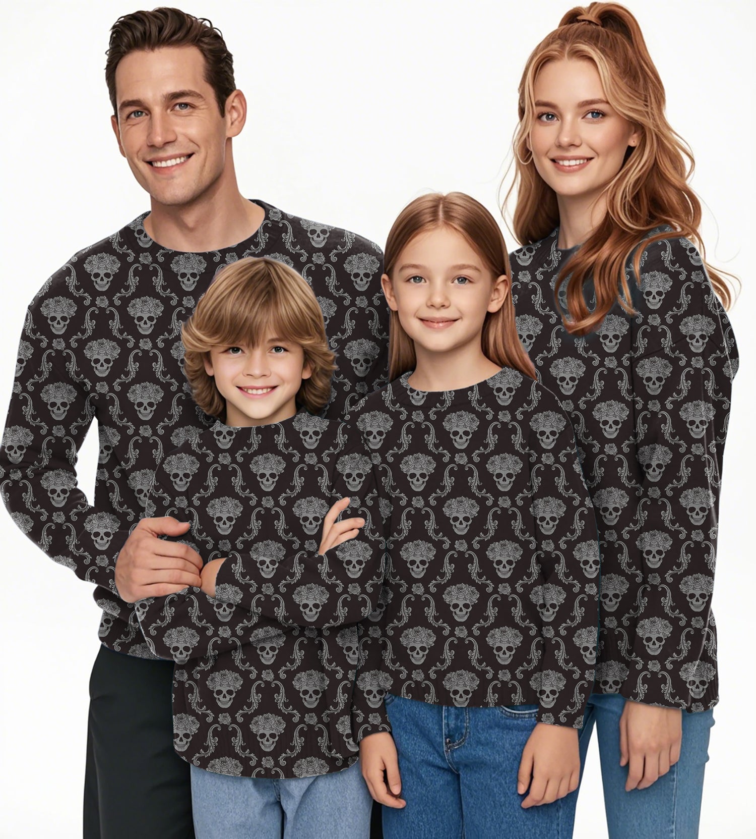 Halloween Classic Skull Crewneck Pullover Ugly Sweater Men Women boy girl family