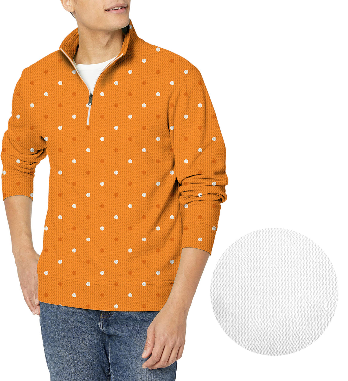 Halloween yellow and white polka dots Men's Golf Waffle Zipper Pullover