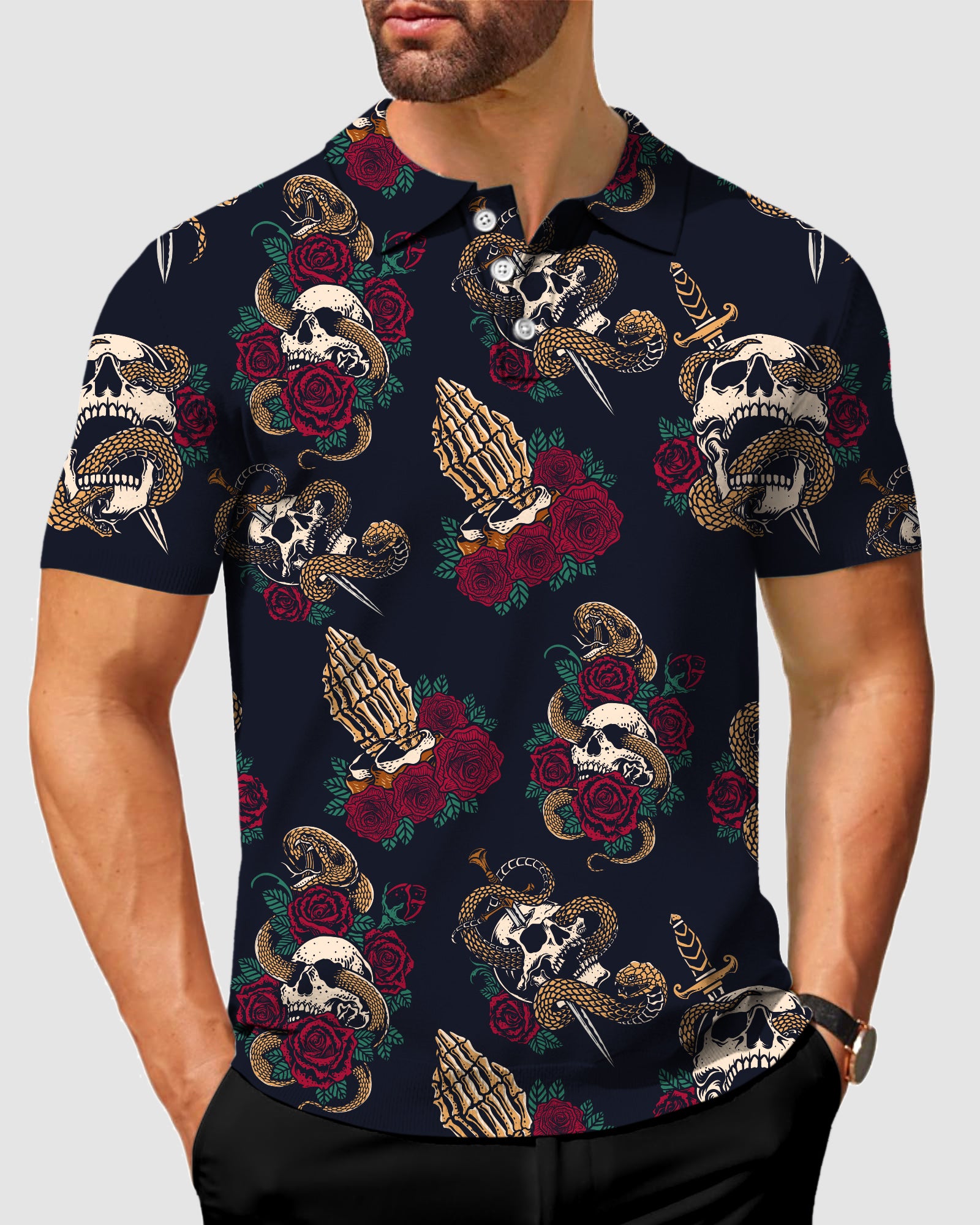Men's Halloween Snake Skeleton Polo