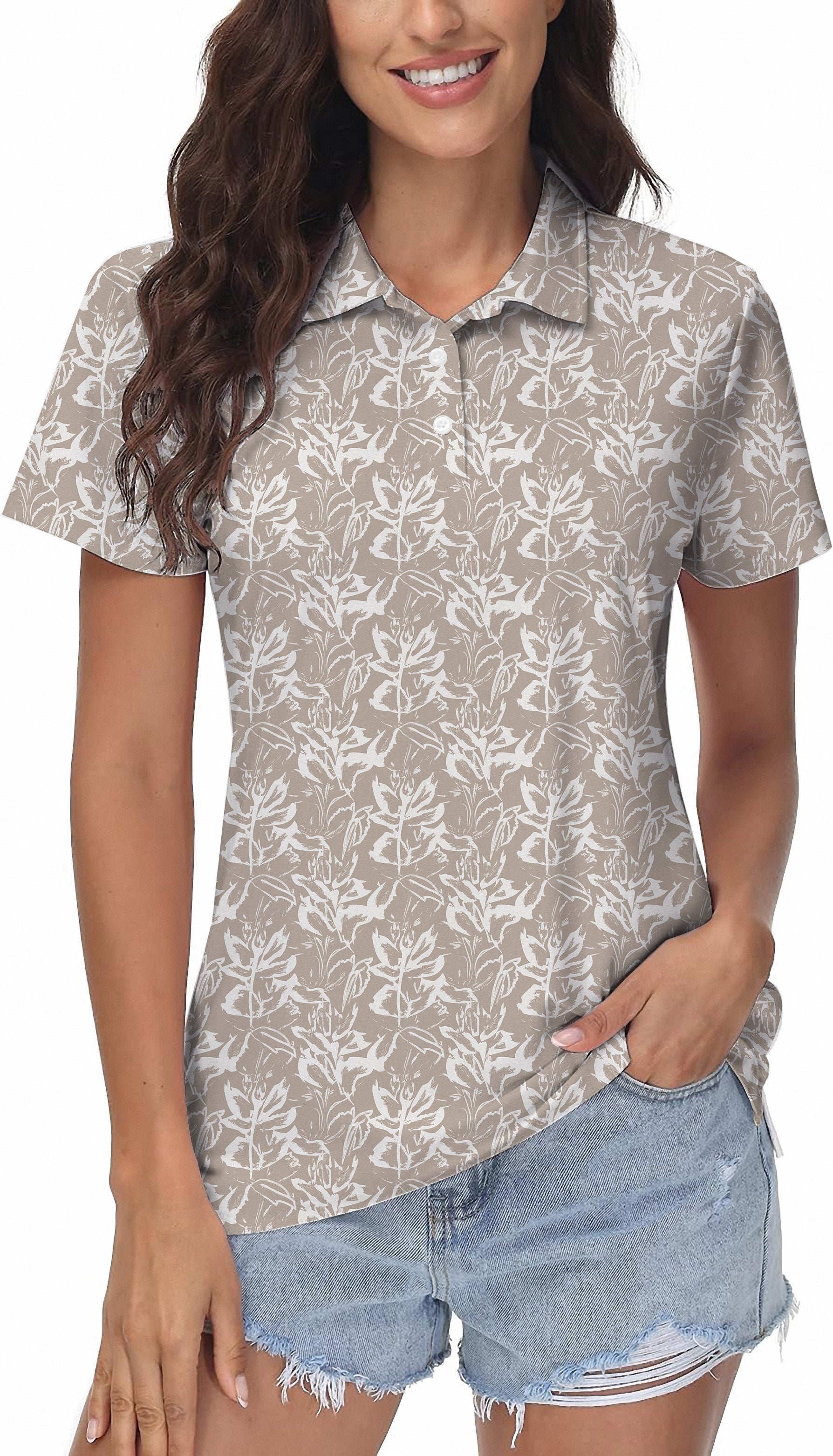 Khaki flowers Women's Golf Polo