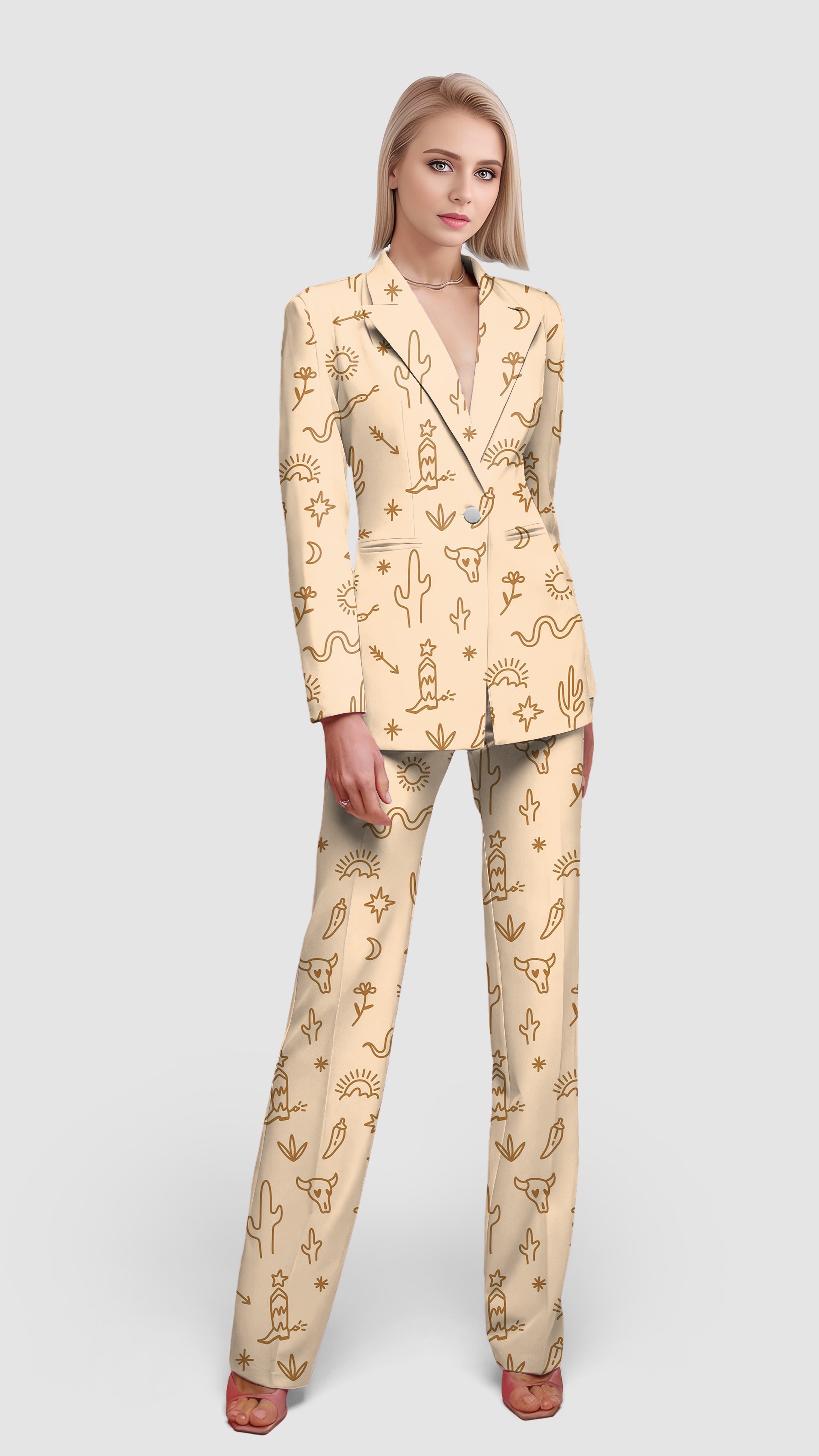 Western Vibes-Women's Blazer Casual Work Office Blazer Suit set