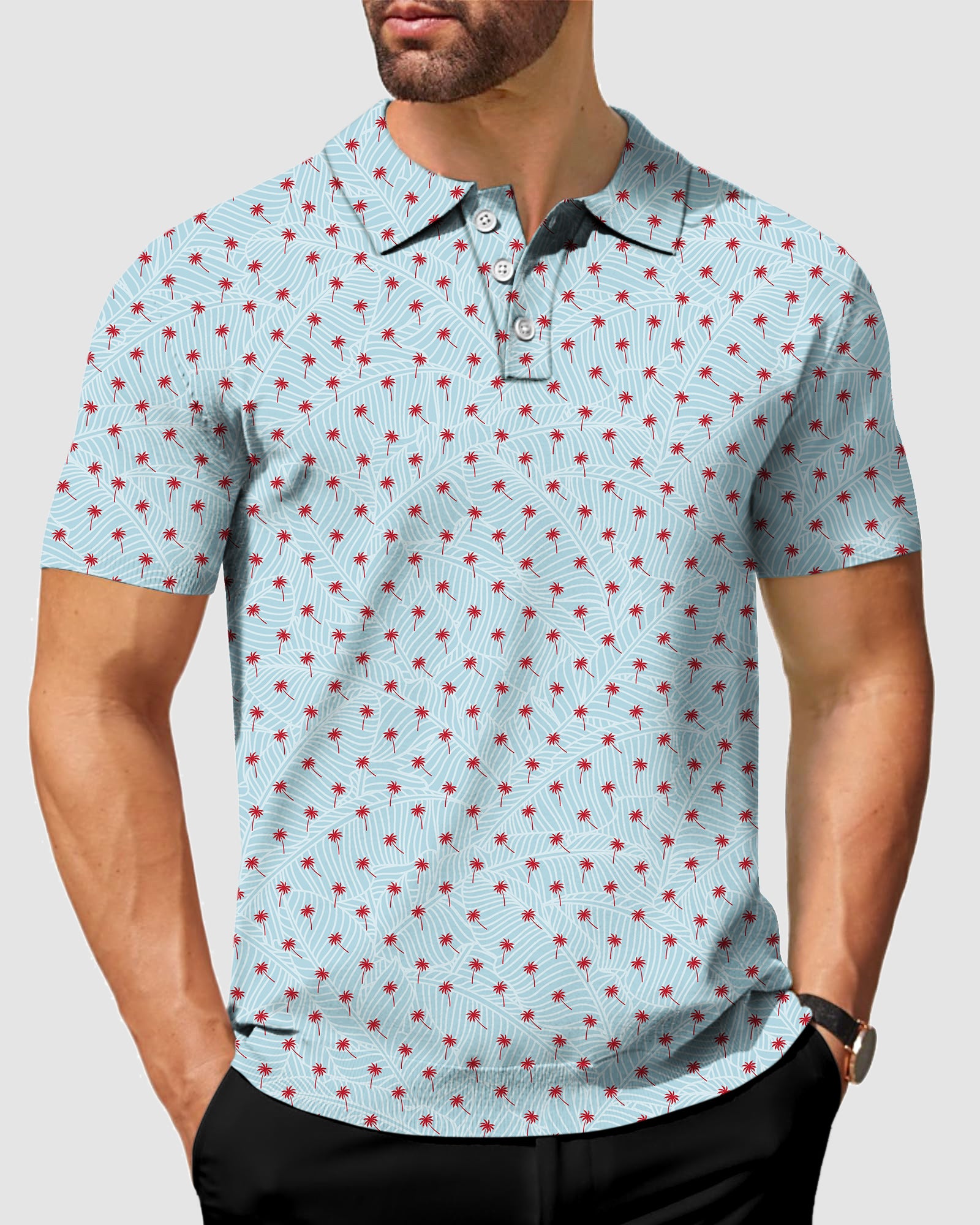 Men's Red Palm tree golf polo