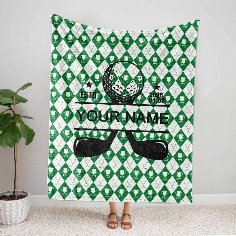 Personalized Your Date Name Golf Fleece Blanket | Sherpa Blanket Sports Team gift