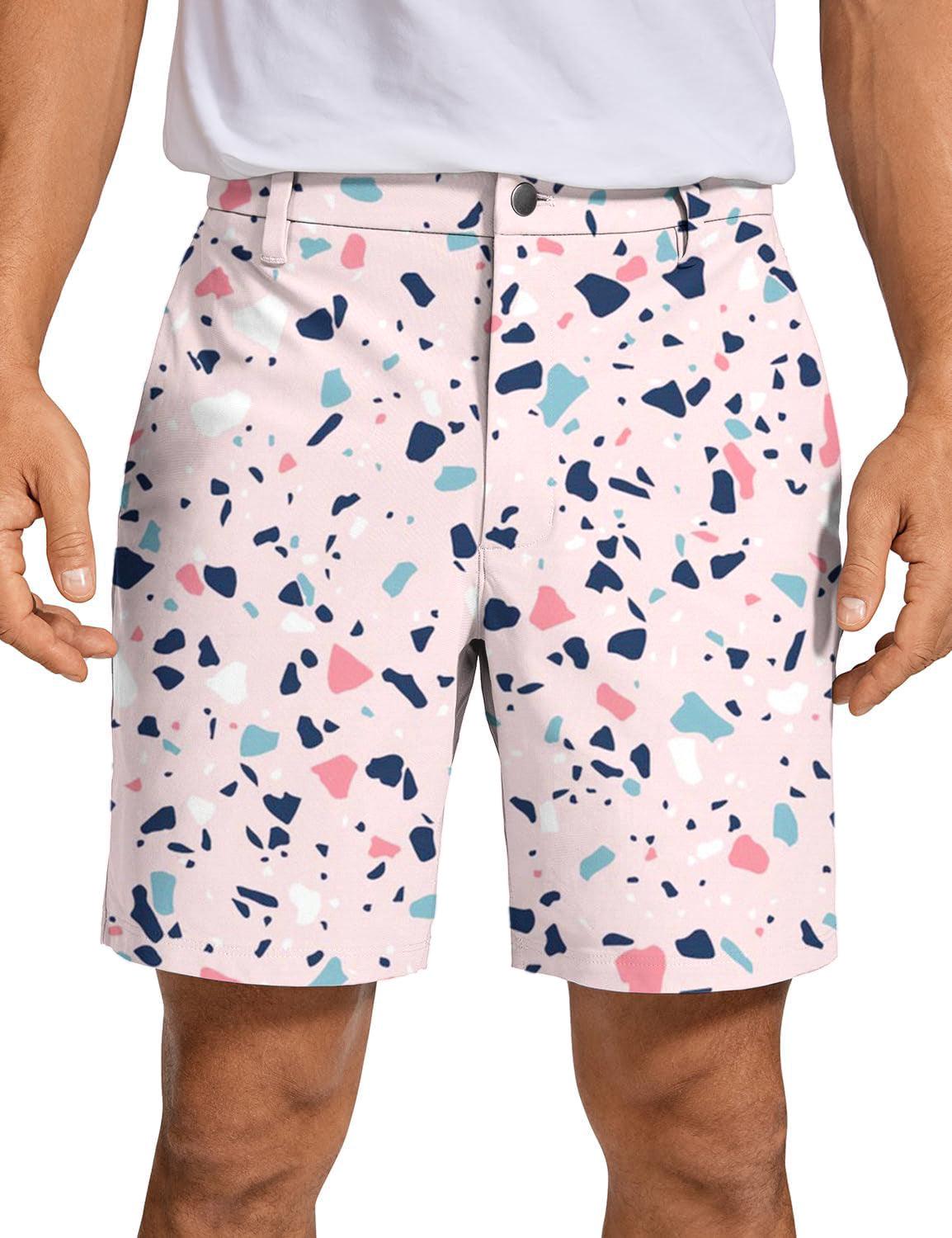 Men Pink Paint Splatter Golf Shorts