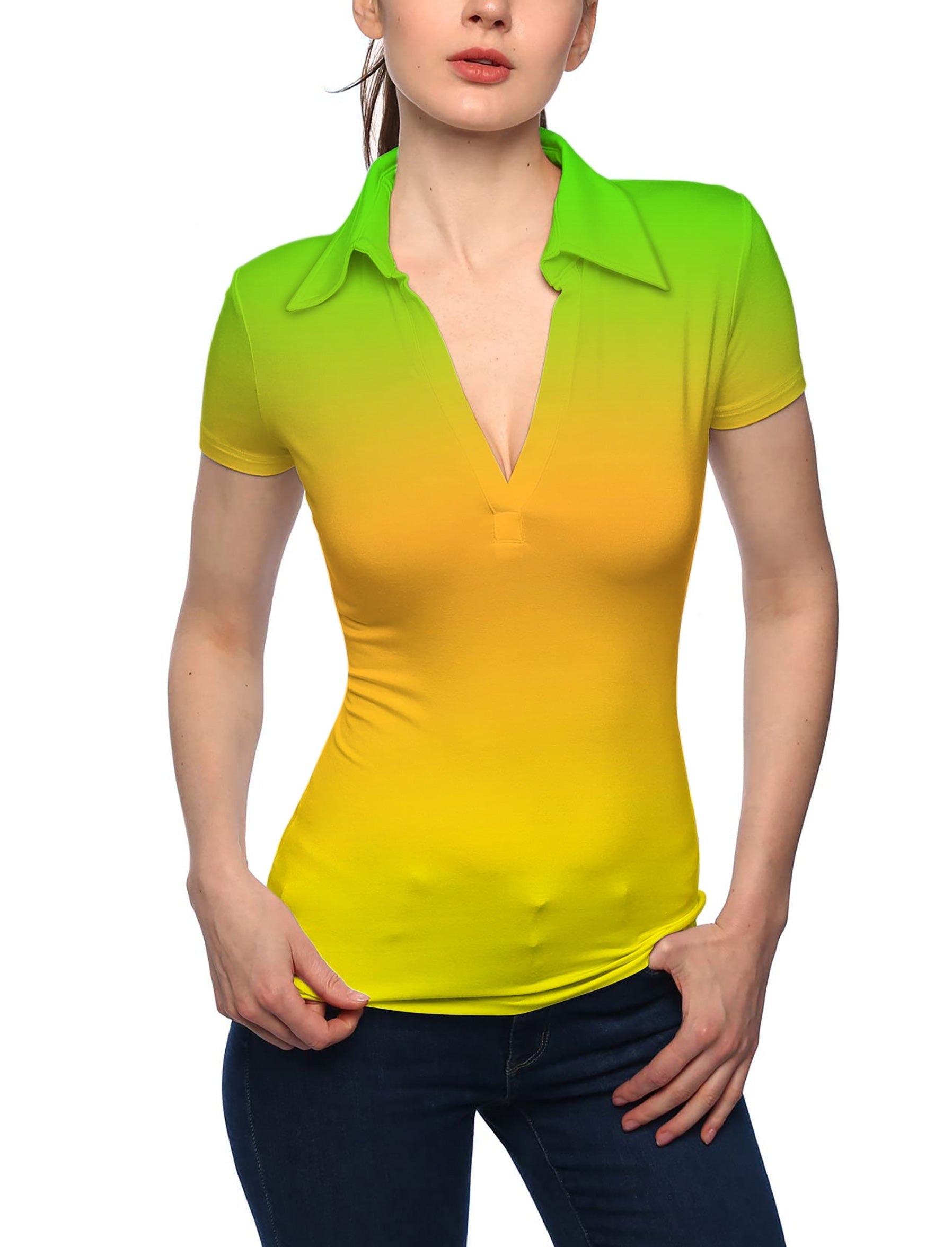 Women's Neon Gradients V Neck Golf Polo